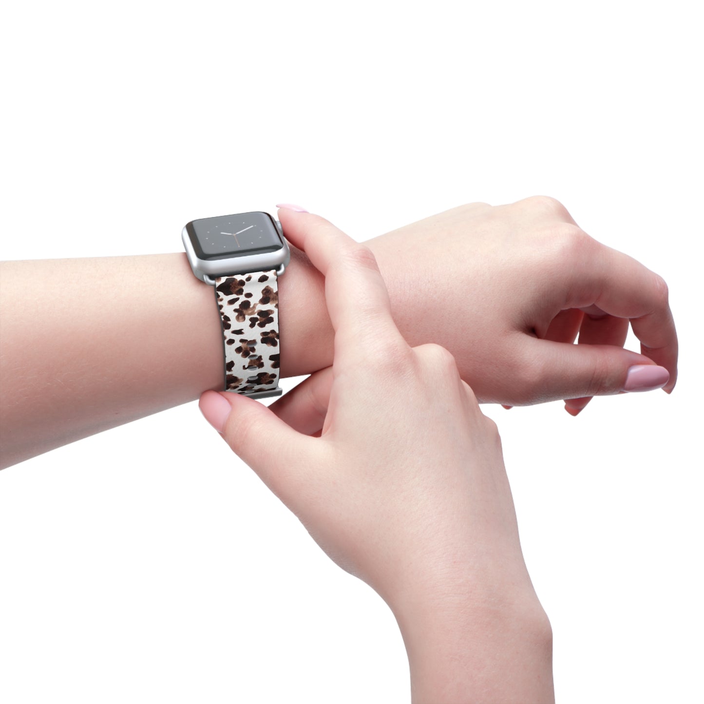 Leopard Print Leather Watch Band — Brown & White Patterned Strap for Apple Watch