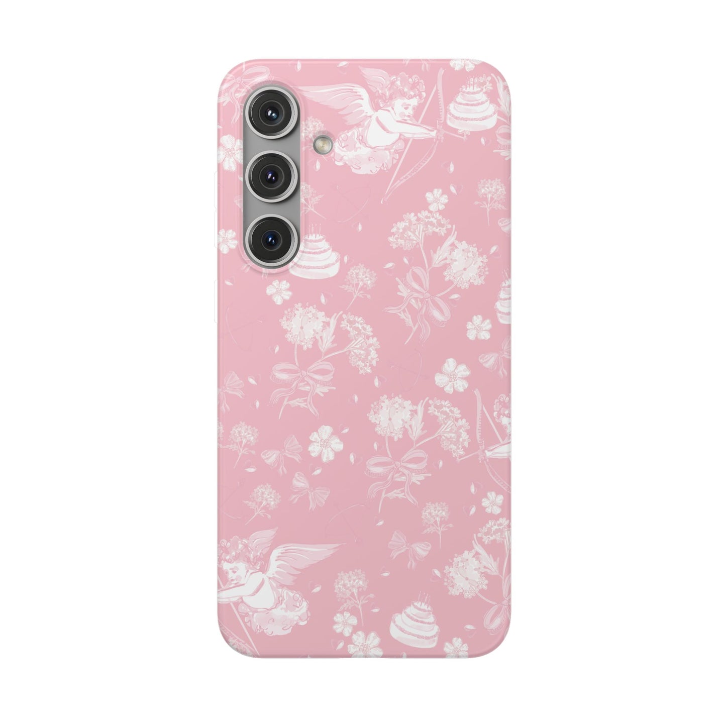 Pink Floral Cherub Flexi Phone Case for Apple iPhone and Samsung Galaxy.
