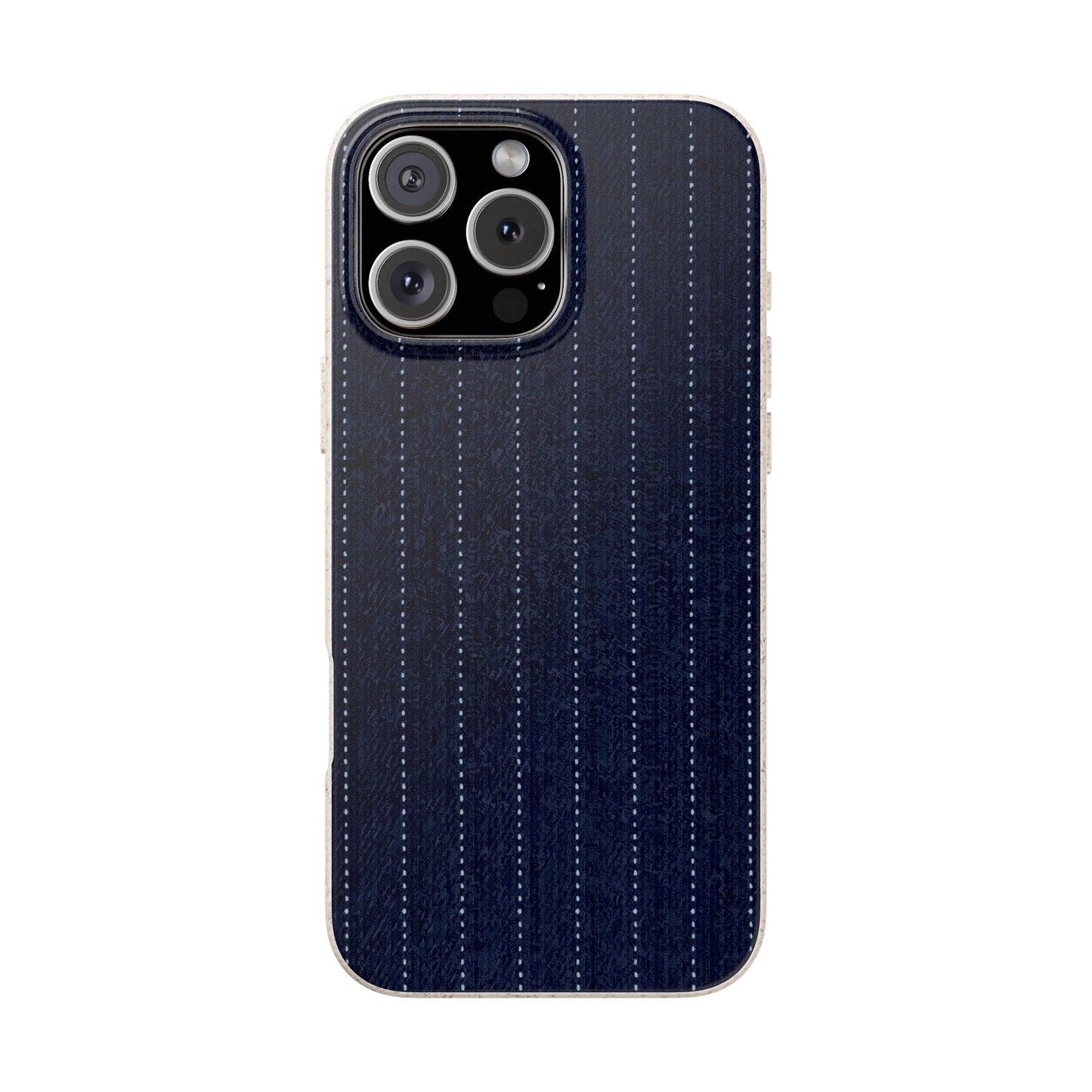 Biodegradable Pinstripe Phone Case — Eco-Friendly Navy Fabric Phone Cover for Apple iPhone and Samsung Galaxy.