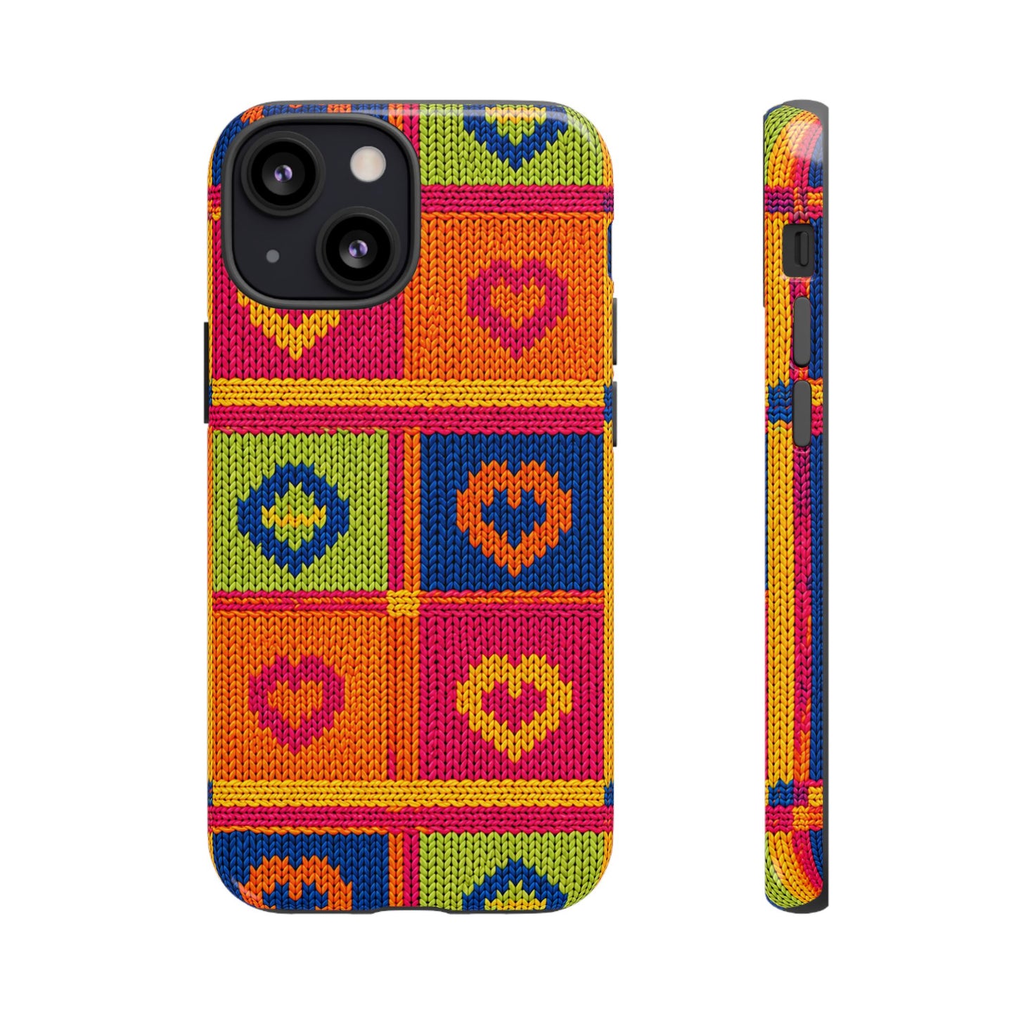 Retro Knit Pattern Heart Patch Tough Phone Case