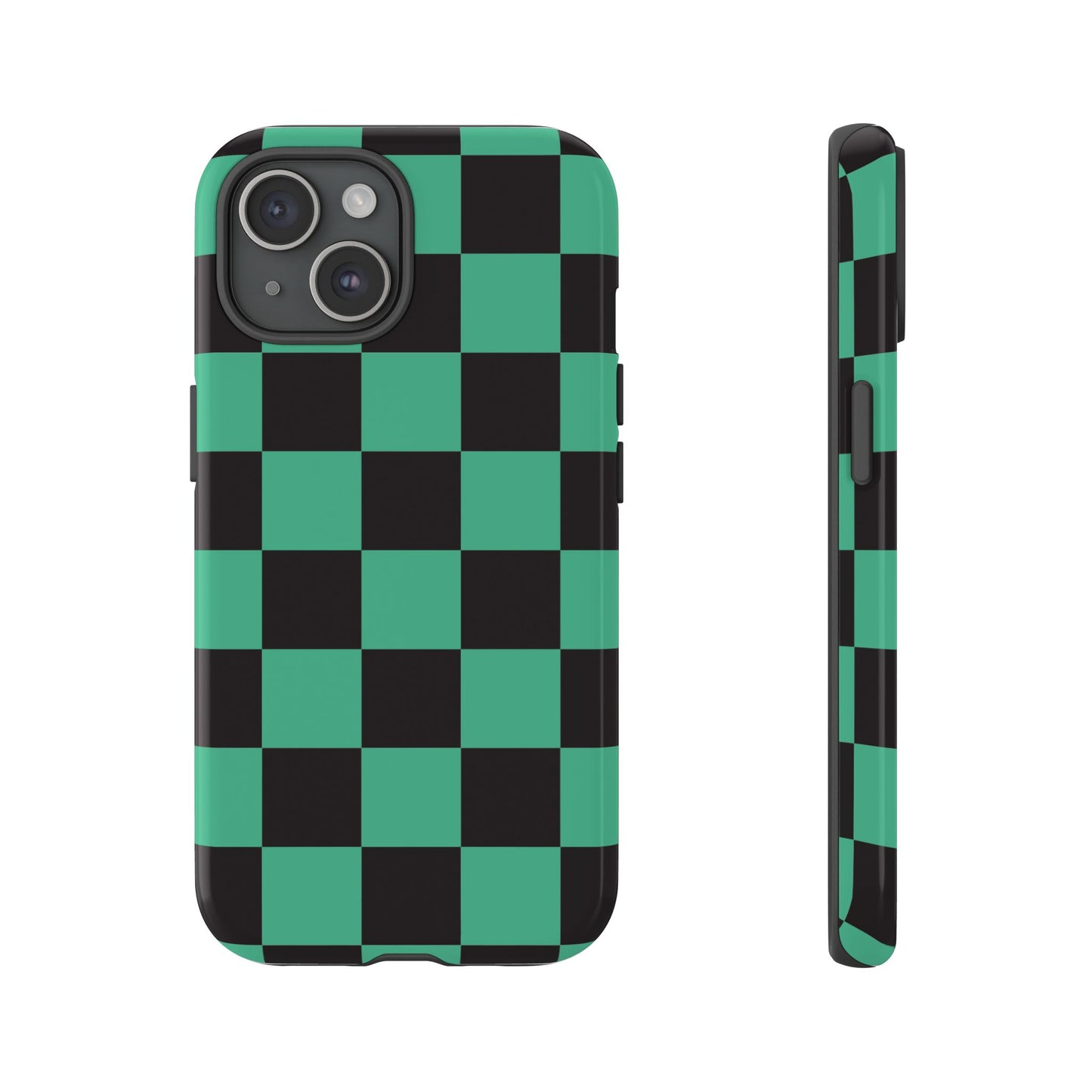 Tanjiro Checkerboard Tough Phone Case – Green & Black Protective Cover