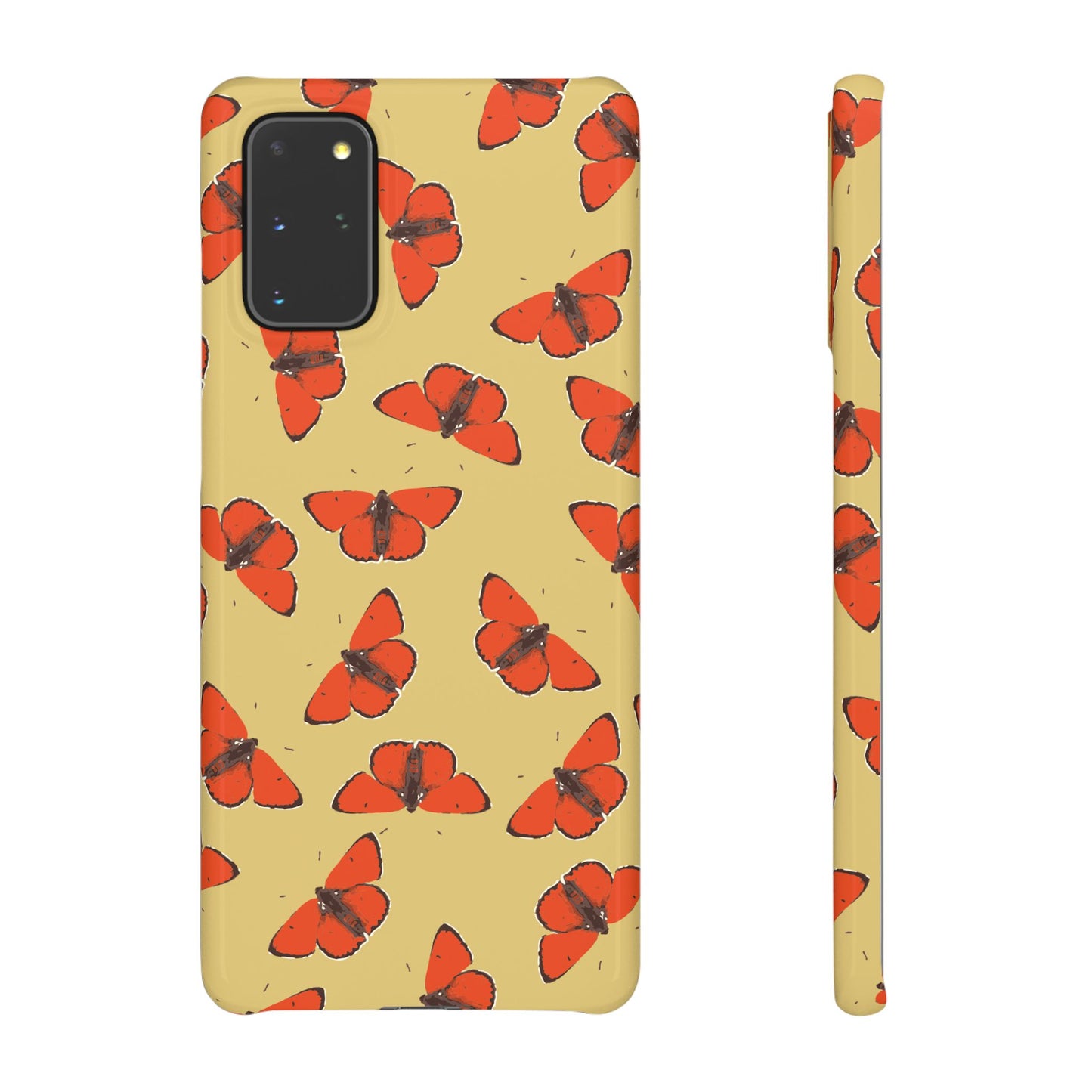 Butterfly Snap Phone Case — Red Moth Pattern on Mustard Background
