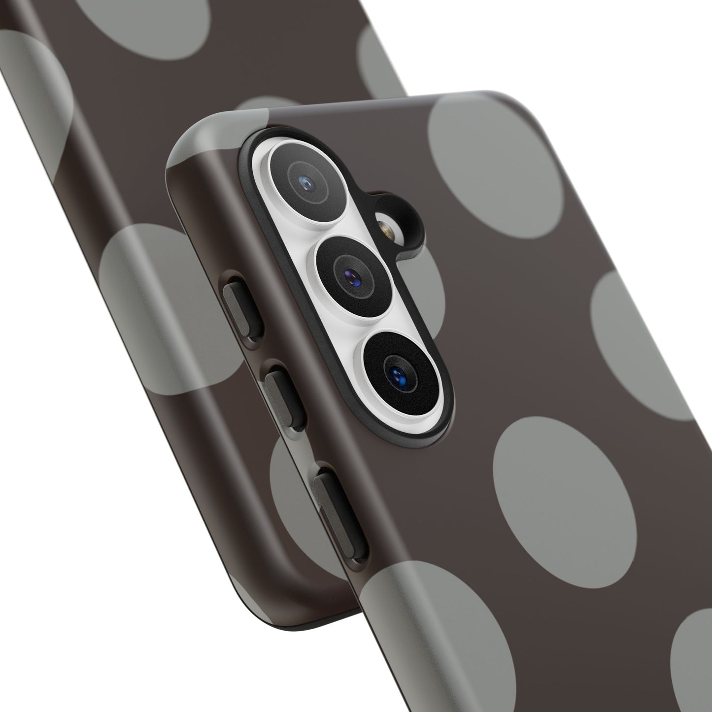 Polka Dot Tough Phone Case – Brown & Gray Retro Dot Protective Cover