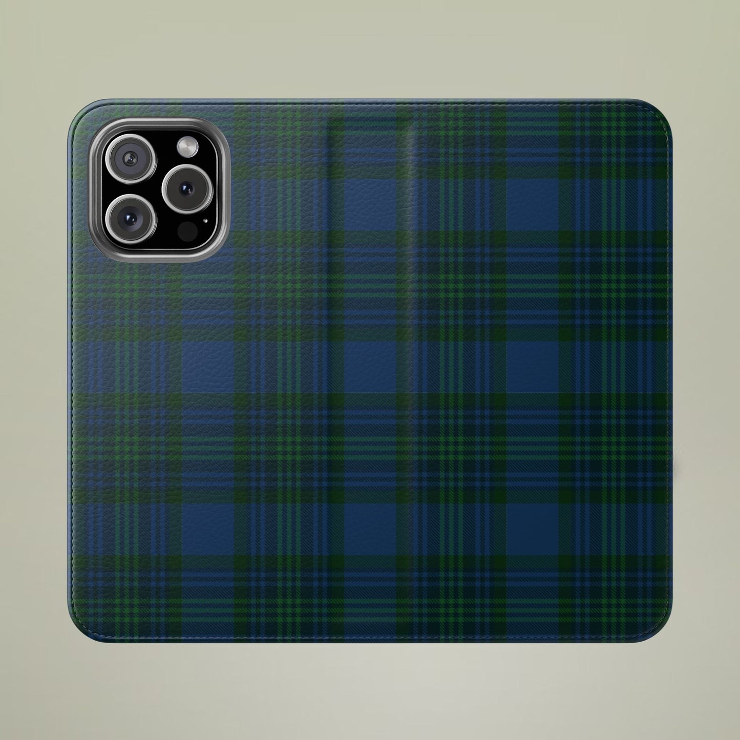 Tartan Flip Phone Case — Navy & Green Plaid Wallet Cover