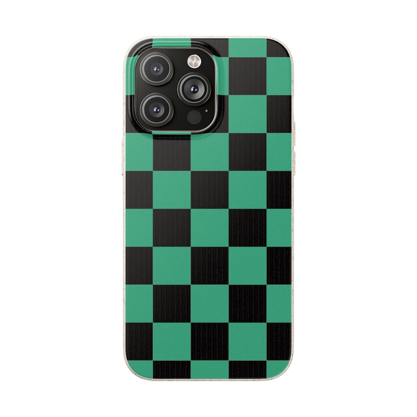Biodegradable Checkerboard Phone Case — Green & Black Tanjiro Eco Smartphone Cover for Apple iPhone and Samsung Galaxy.