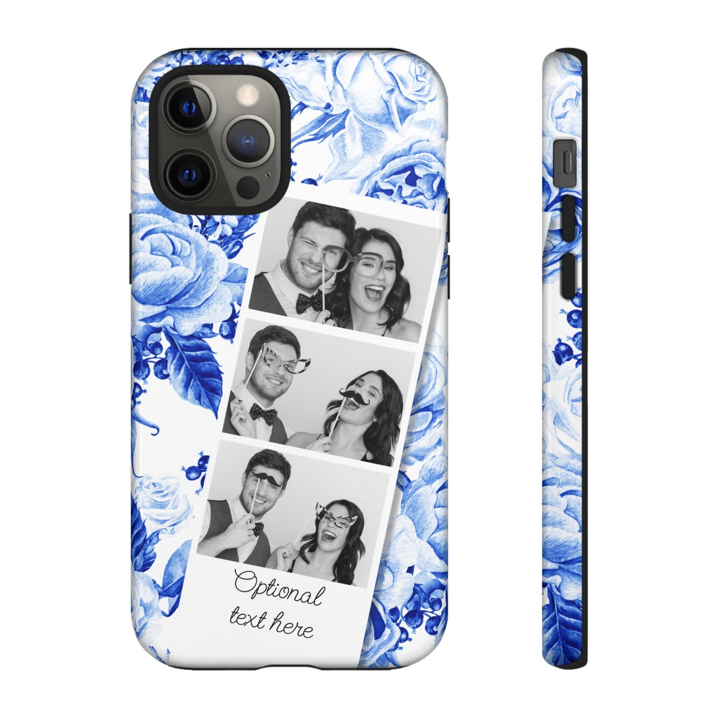 Three Photo Personalised Blue Floral Image Strip Custom Phone Case