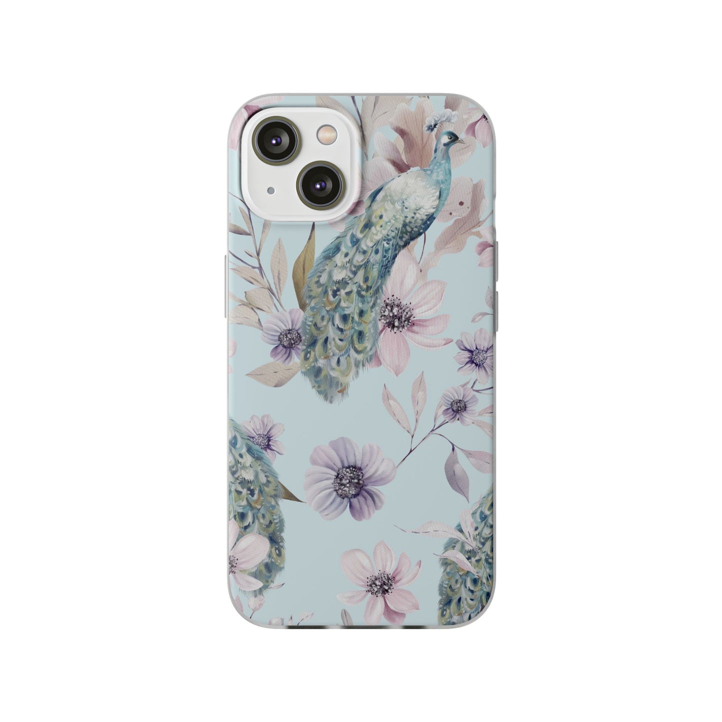 Peacock Floral Phone Case — Pastel Watercolor Bird Slim Case