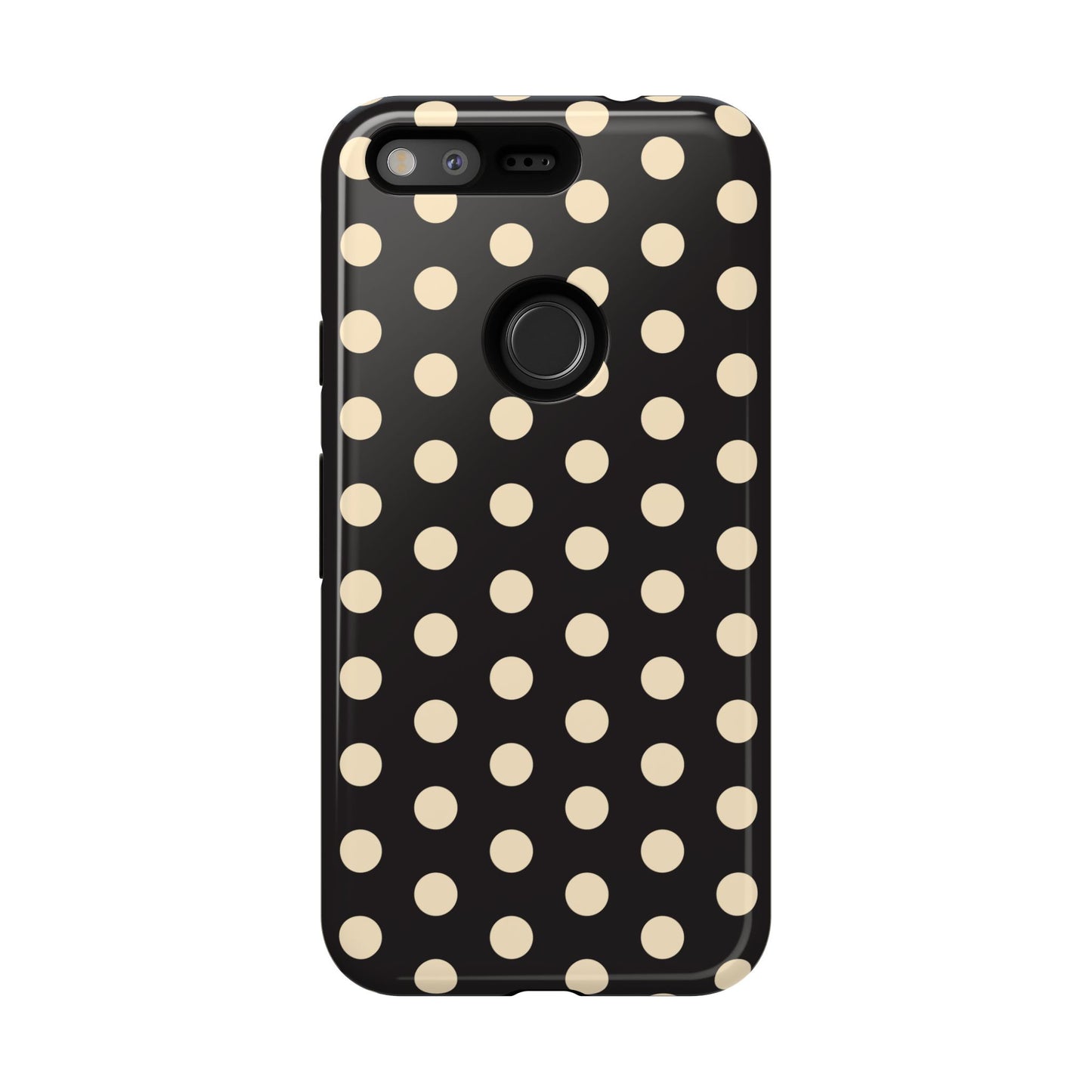 Polka Dot Tough Phone Case — Black with Cream Dots, Protective Slim Phone Cover