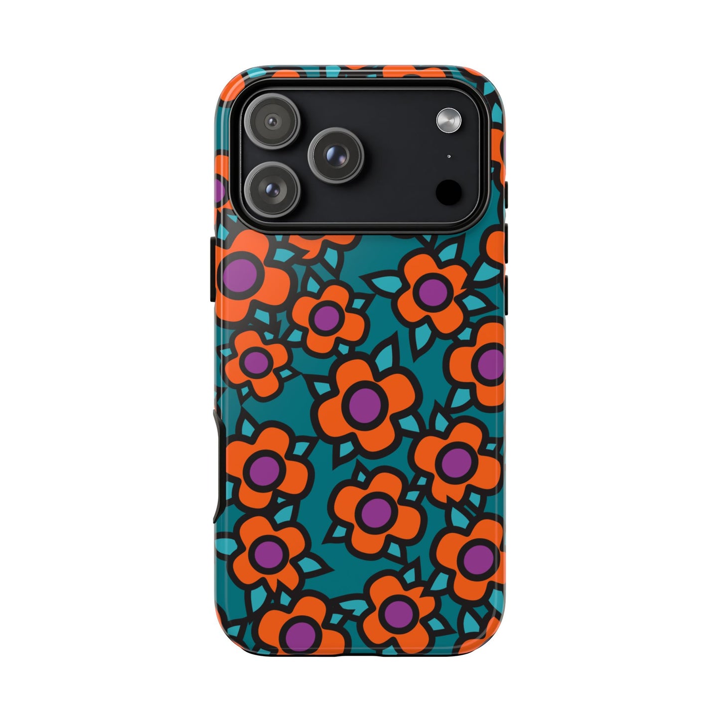 Floral Pop Tough Phone Case — Retro Orange & Teal Flower Pattern