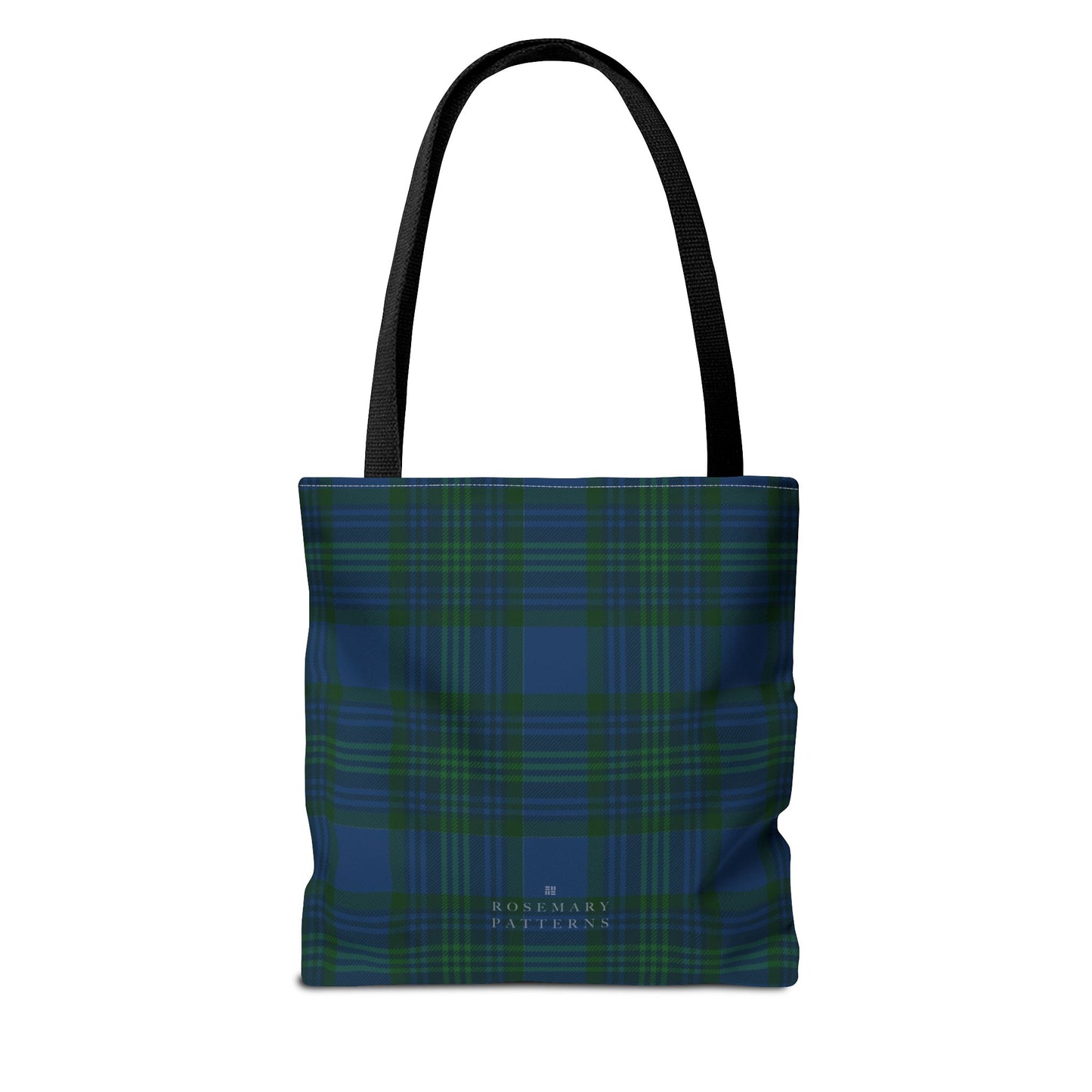 Tartan plaid tote bag in blue and green, eco friendly reusable market tote with Scottish pattern, cotton handles