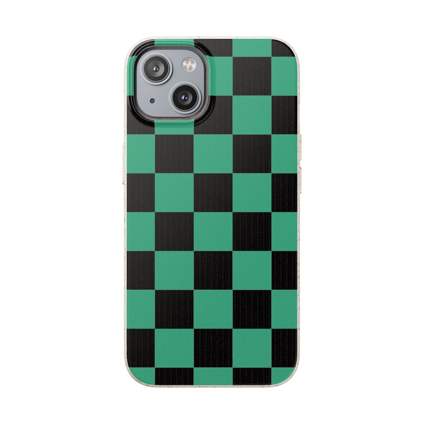 Biodegradable Checkerboard Phone Case — Green & Black Tanjiro Eco Smartphone Cover for Apple iPhone and Samsung Galaxy.
