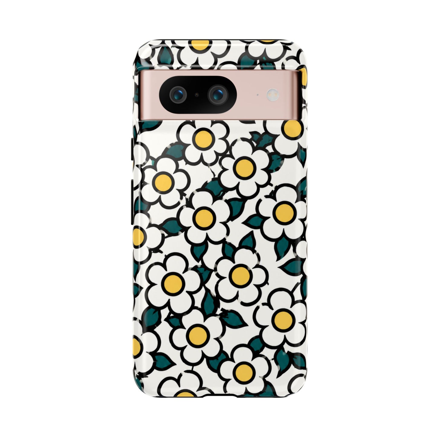 Floral Daisy Tough Phone Case — Retro White & Yellow Protective Cover