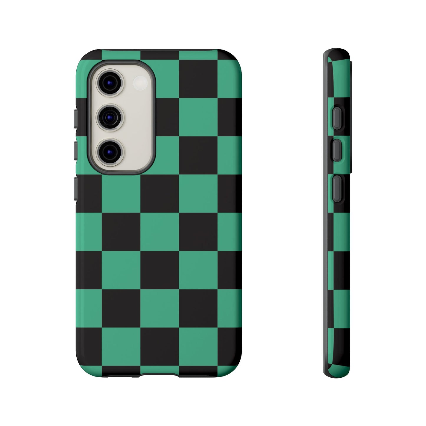 Tanjiro Checkerboard Tough Phone Case – Green & Black Protective Cover