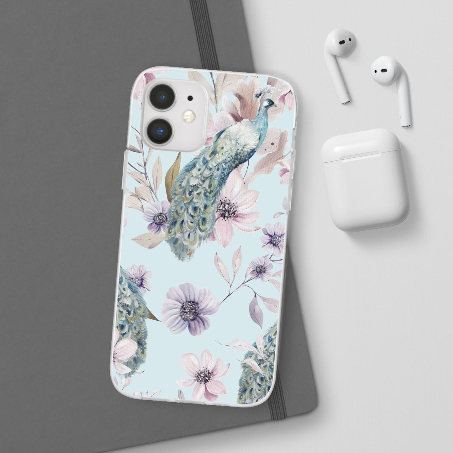 Peacock Floral Phone Case — Pastel Watercolor Bird Slim Case