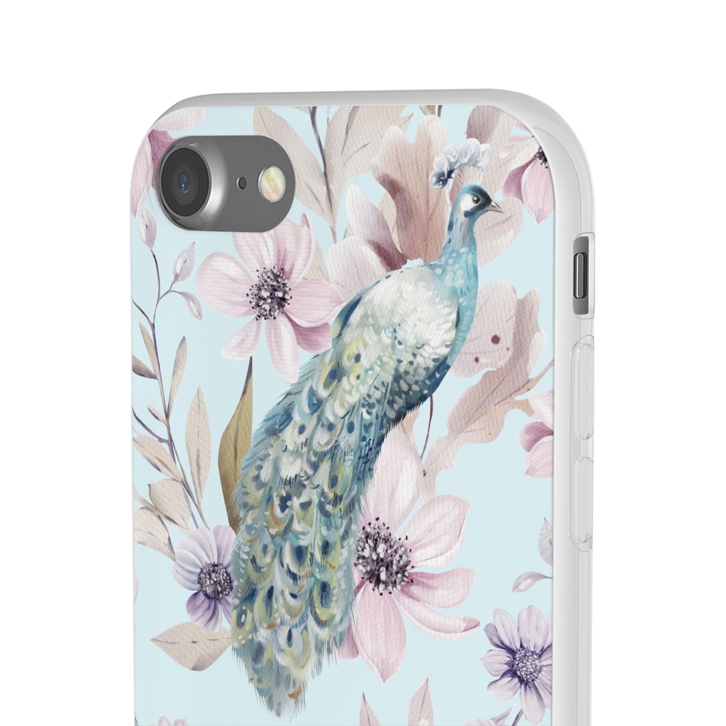 Peacock Floral Phone Case — Pastel Watercolor Bird Slim Case