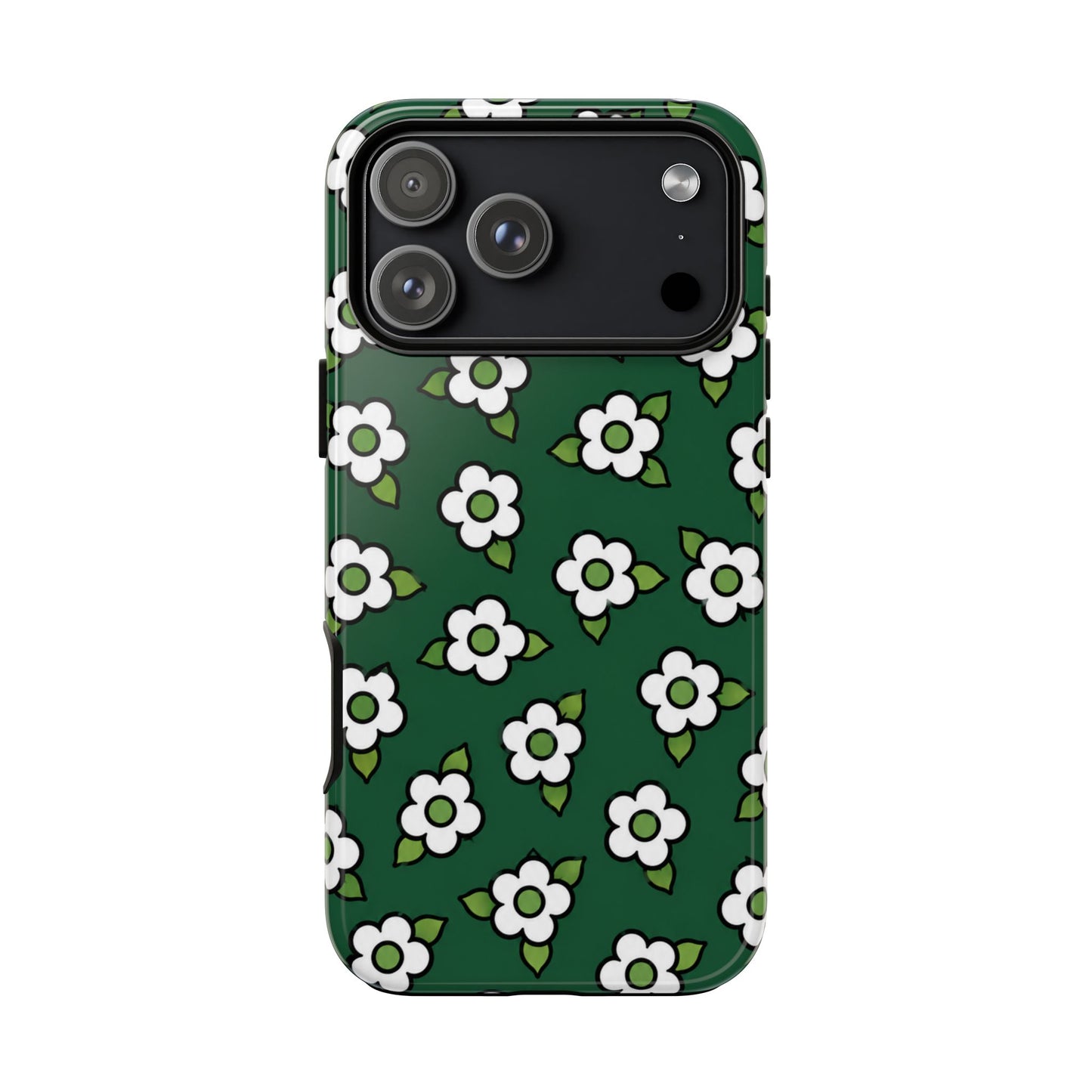 Floral Tough Case — Green White Daisy Protective Phone Cover