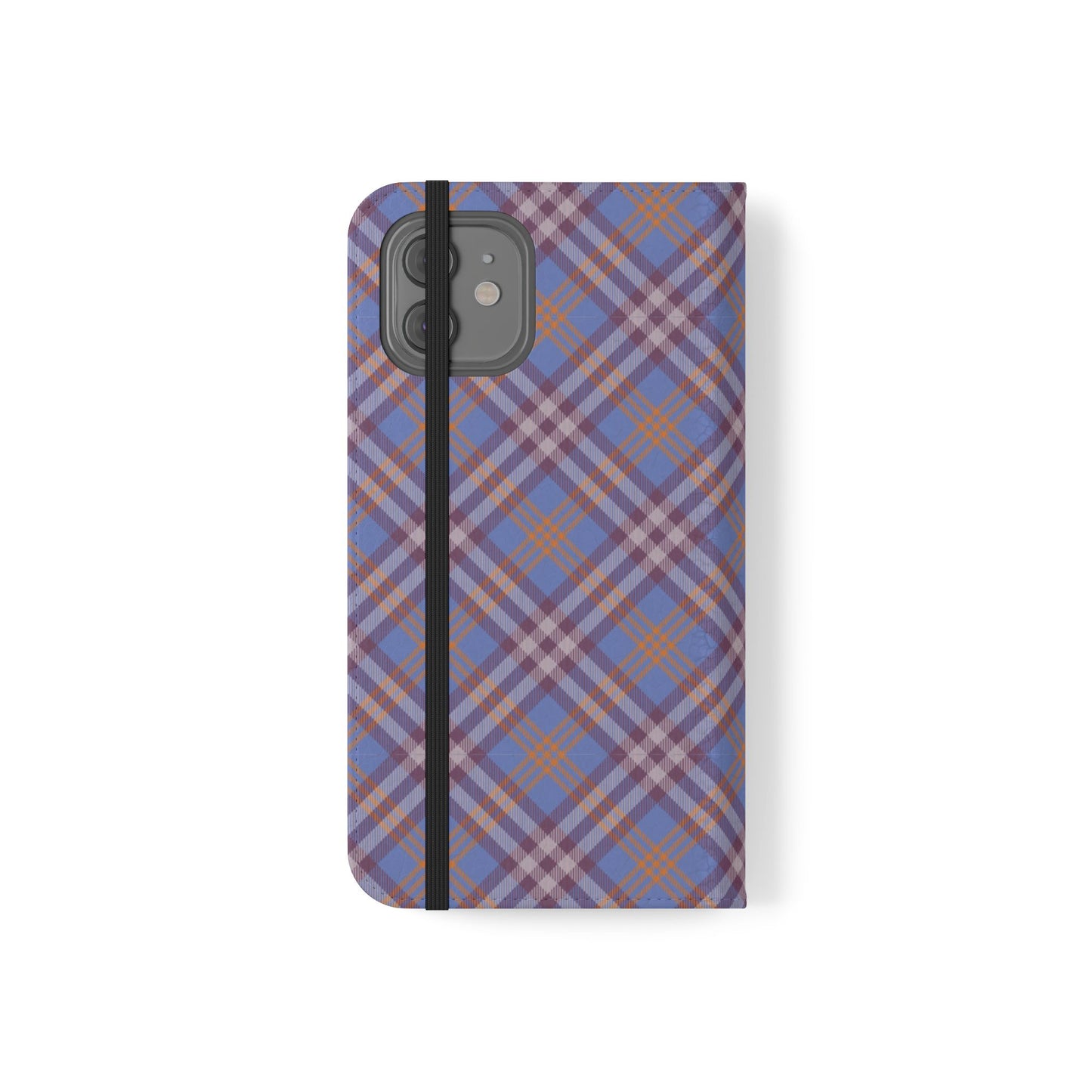 Tartan Flip Phone Case — Violet & Orange Plaid Wallet Cover