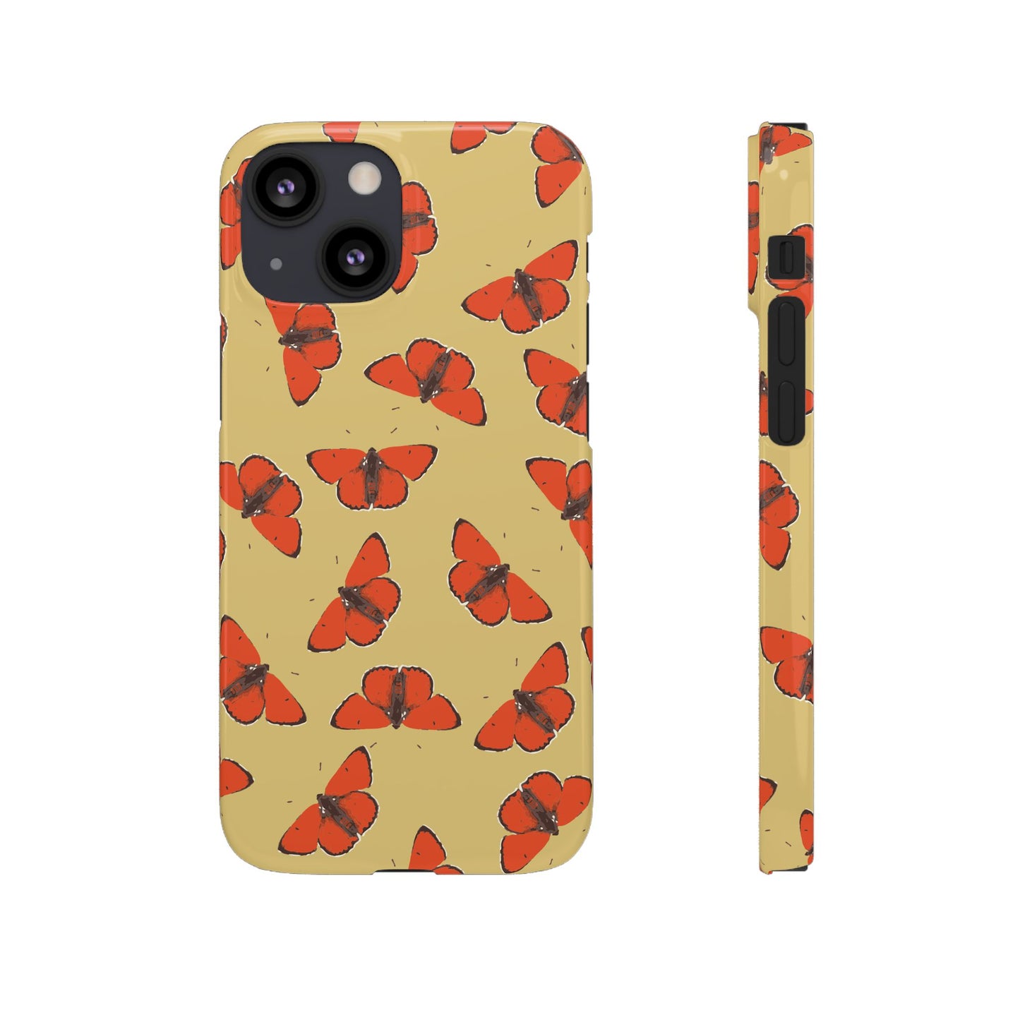 Butterfly Snap Phone Case — Red Moth Pattern on Mustard Background