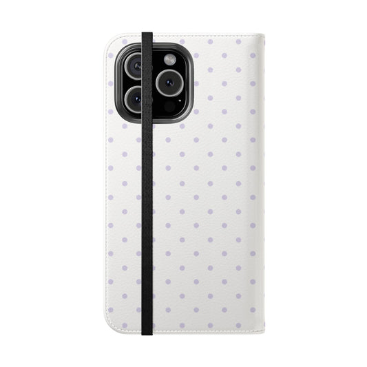 Polka Dot Flip Phone Case — White and Violet Polka Dot Wallet Cover