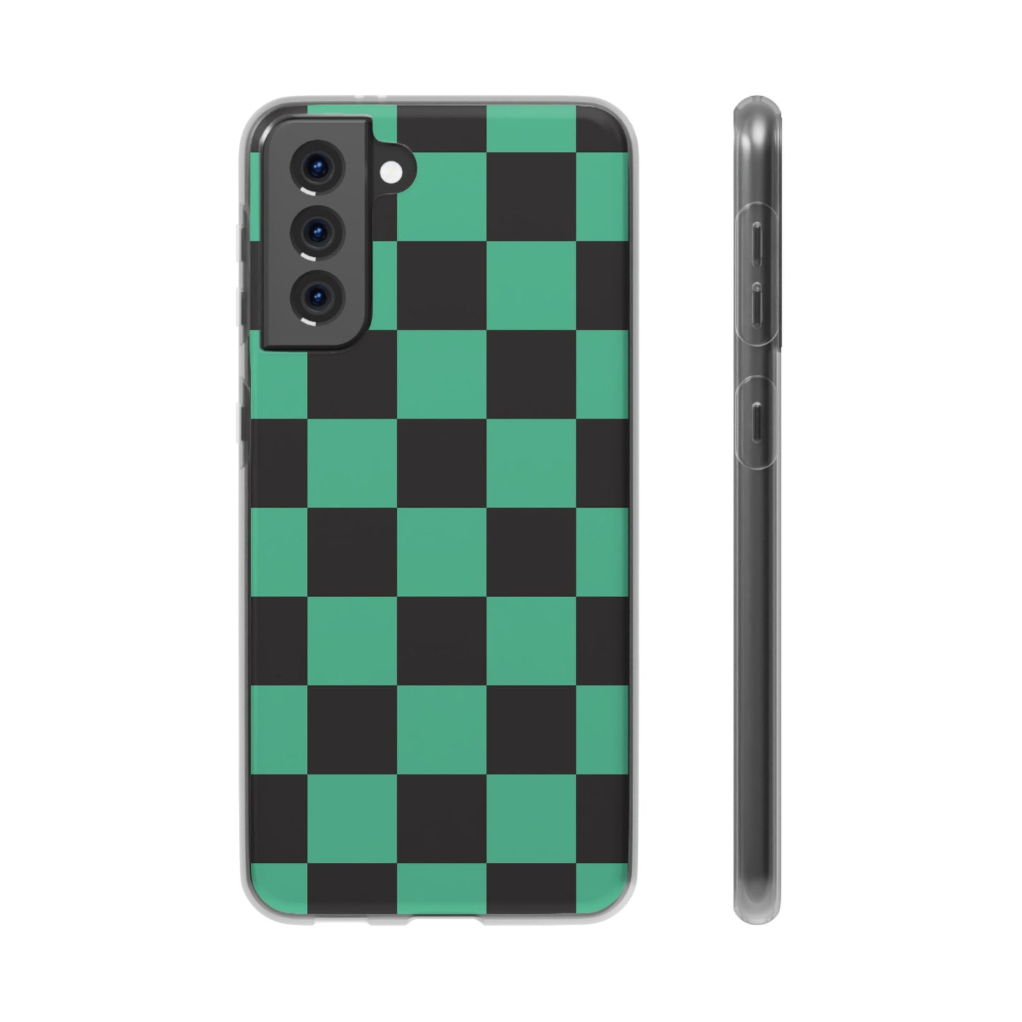Tanjiro Checkerboard Green and Black Flexi Phone Case for Apple iPhone and Samsung Galaxy.