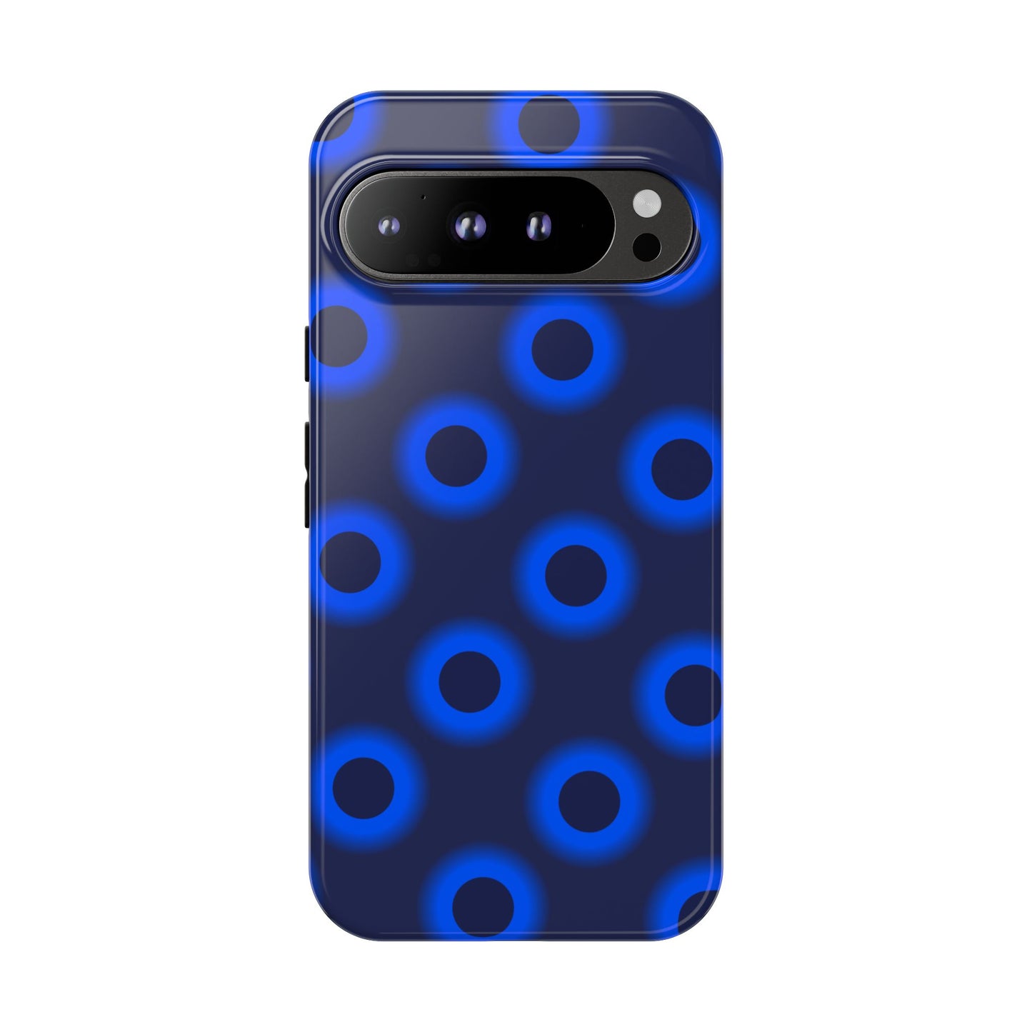 Blue Neon Dot Tough Phone Case — Protective iPhone Cover with Geometric Ring Pattern