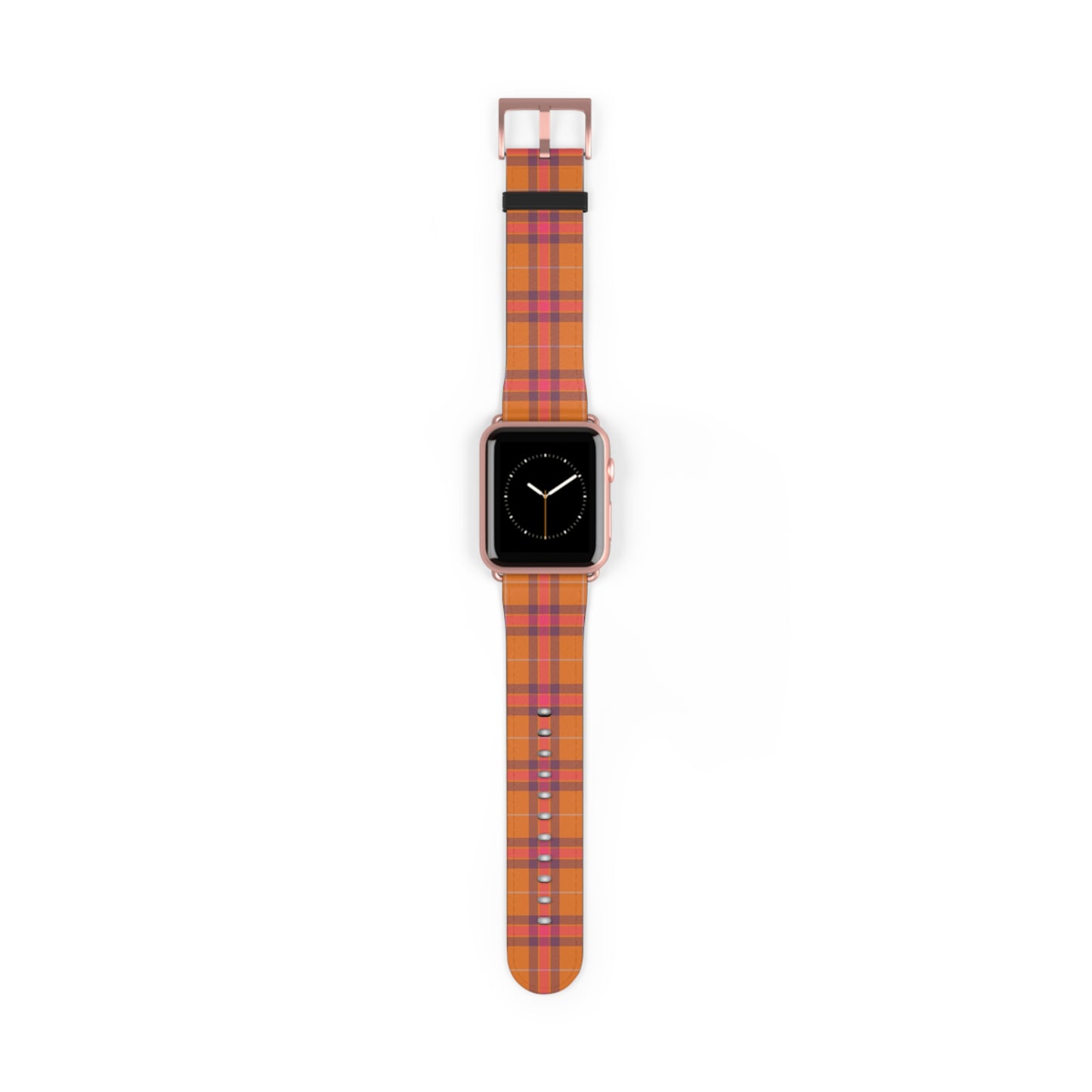 Orange plaid watch band for Apple Watch, autumn tartan strap, cozy accessory with stainless steel buckle, fall style
