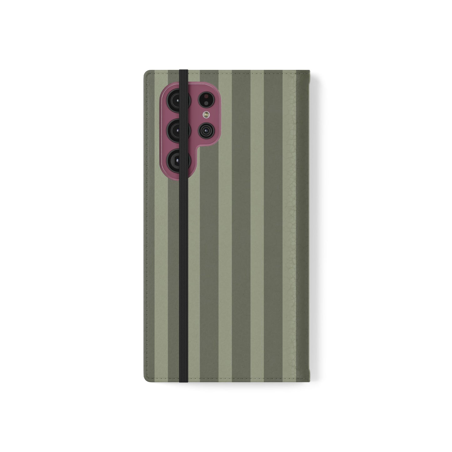 Olive Vertical Stripe Flip Phone Case — Wallet Cover with Card Slots
