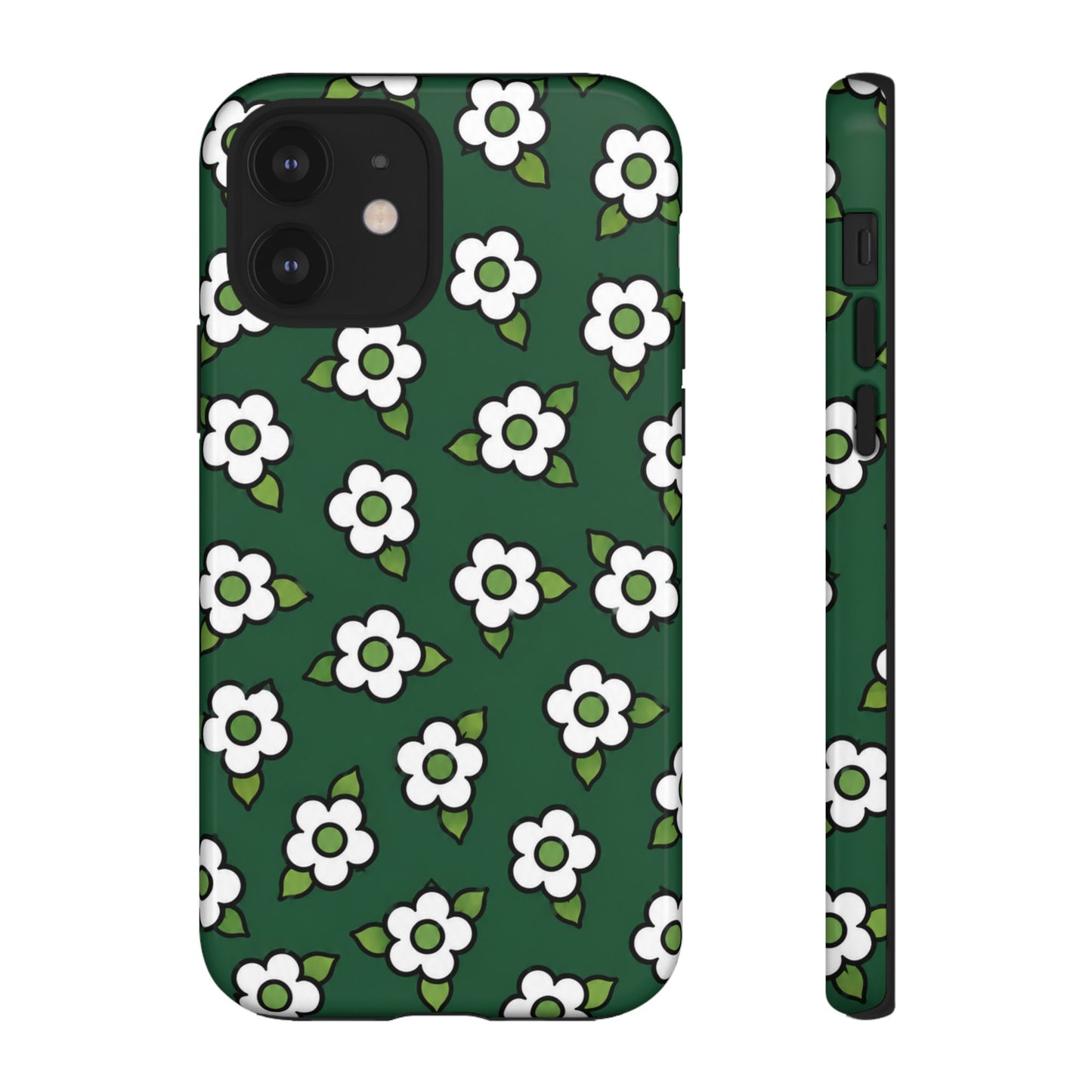 Floral Tough Case — Green White Daisy Protective Phone Cover