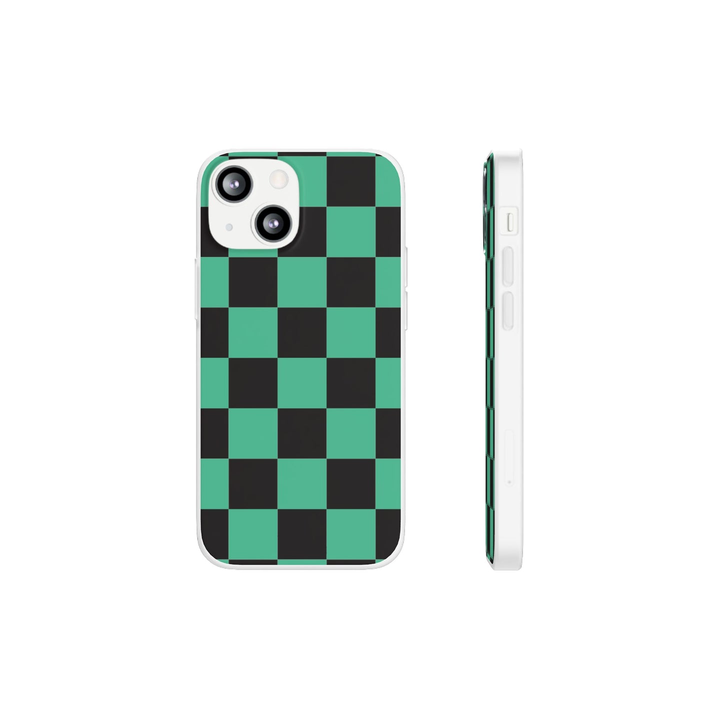 Tanjiro Checkerboard Green and Black Flexi Phone Case for Apple iPhone and Samsung Galaxy.