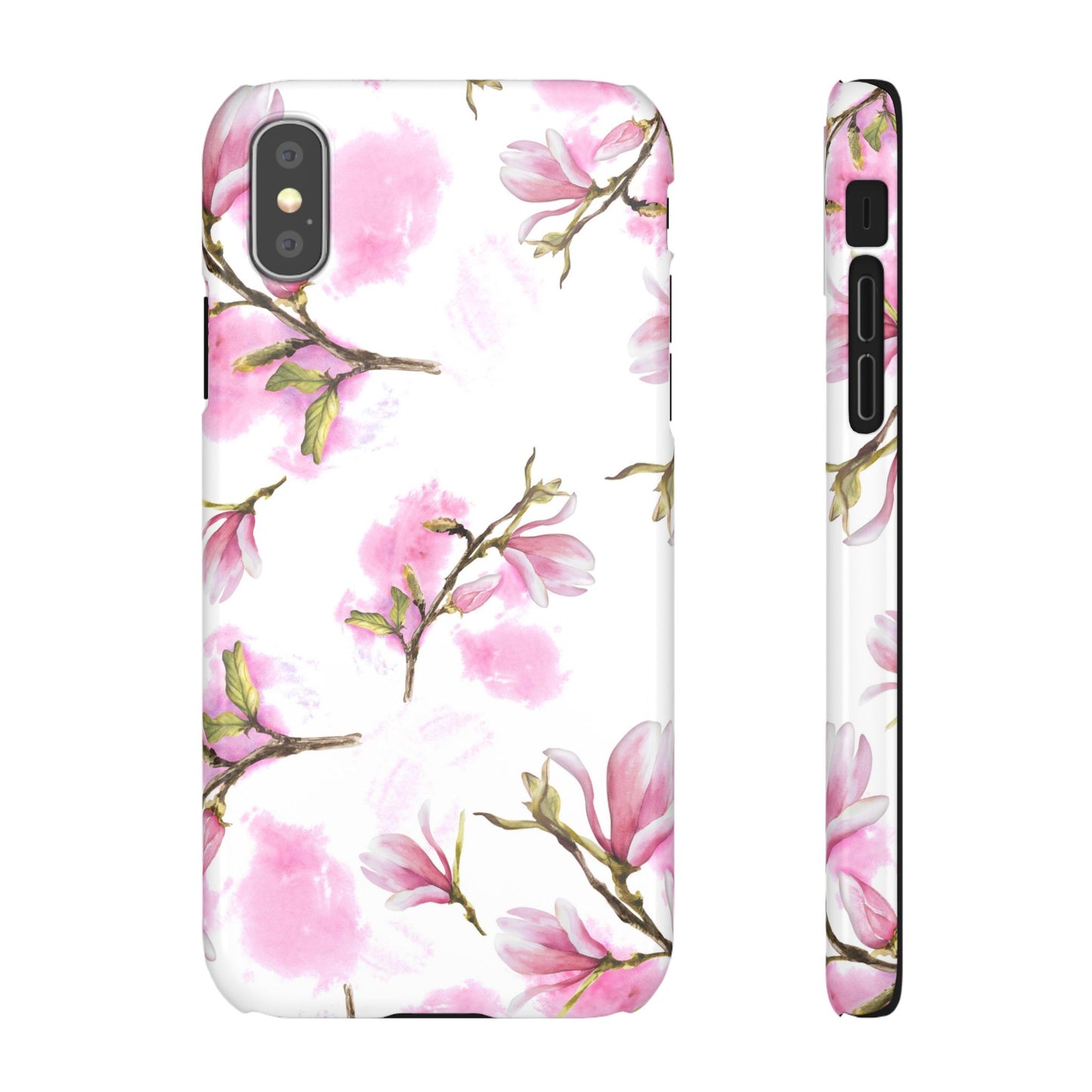 Floral Magnolia Slim Phone Case – Pink Watercolor Snap Case for Apple iPhone and Samsung Galaxy.