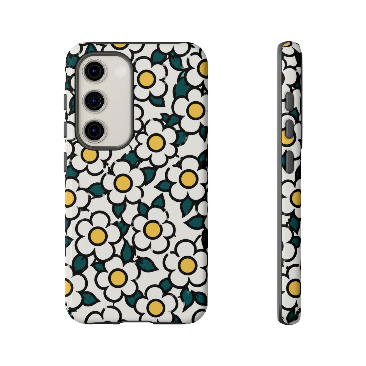 Floral Daisy Tough Phone Case — Retro White & Yellow Protective Cover