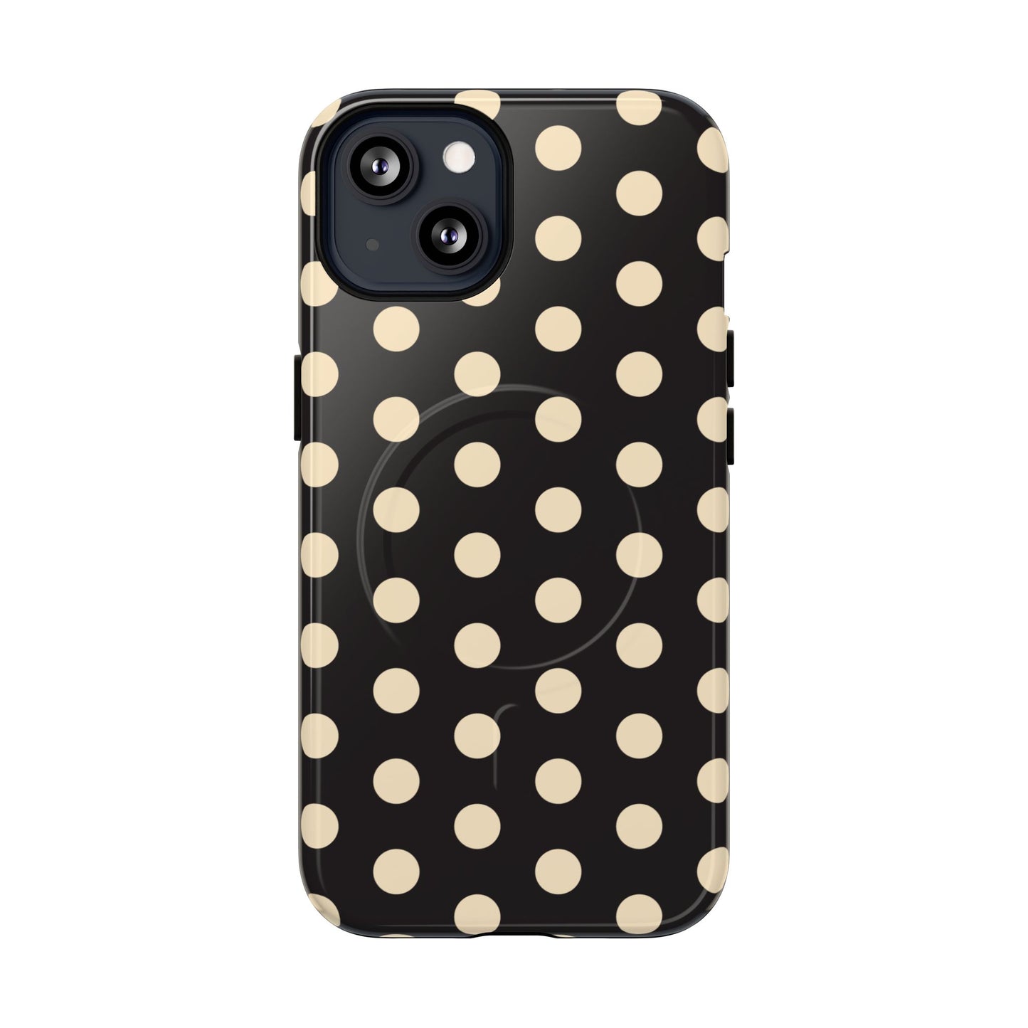 Polka Dot Magnetic Phone Case – Black & Cream Retro Spot Pattern