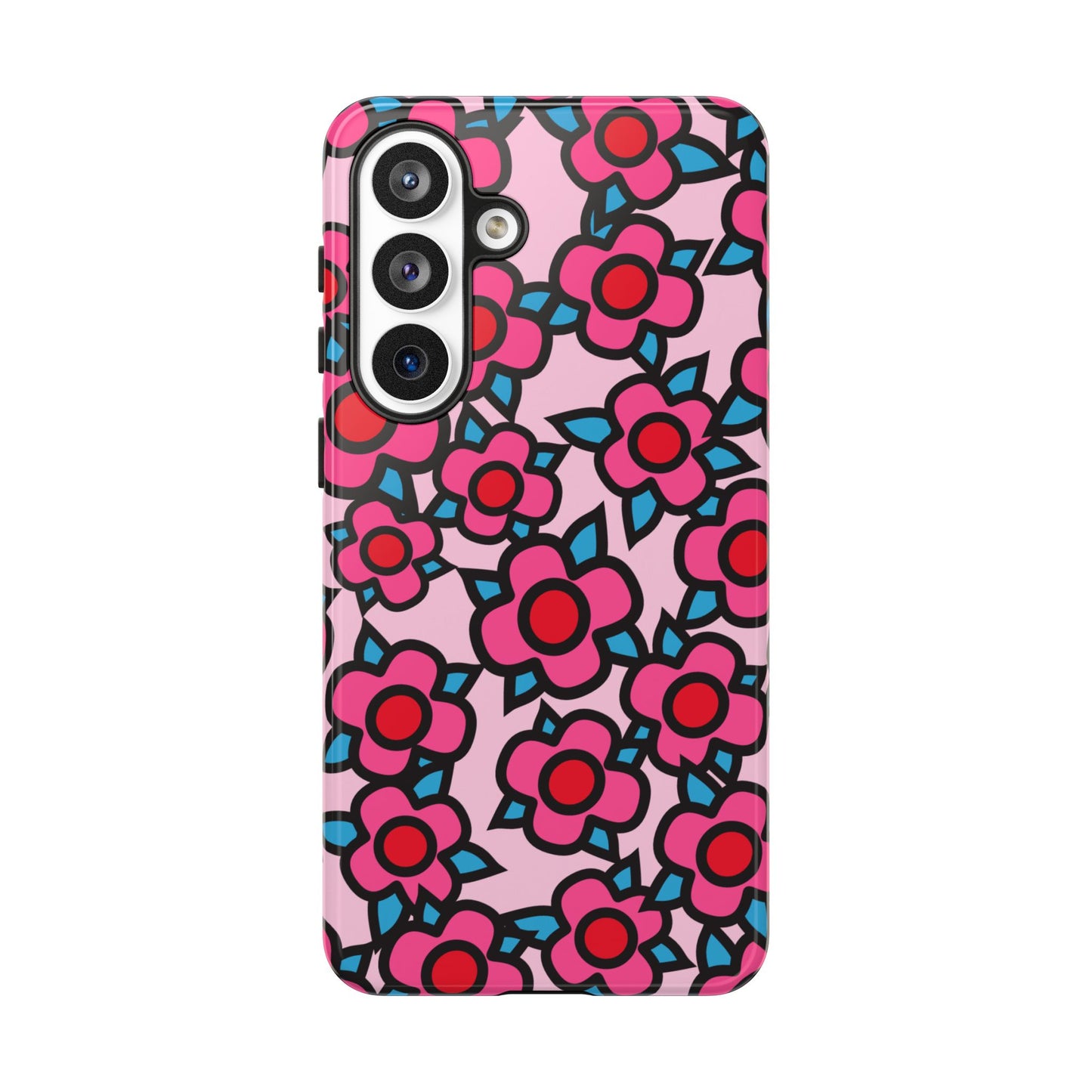 Floral Pink Tough Phone Case — Retro Red & Teal Flower Pattern
