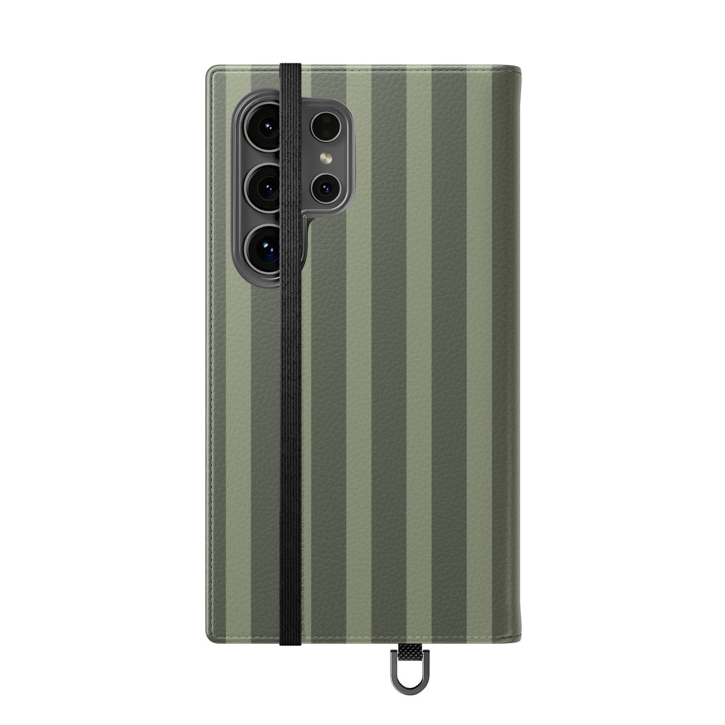 Olive Vertical Stripe Flip Phone Case — Wallet Cover with Card Slots