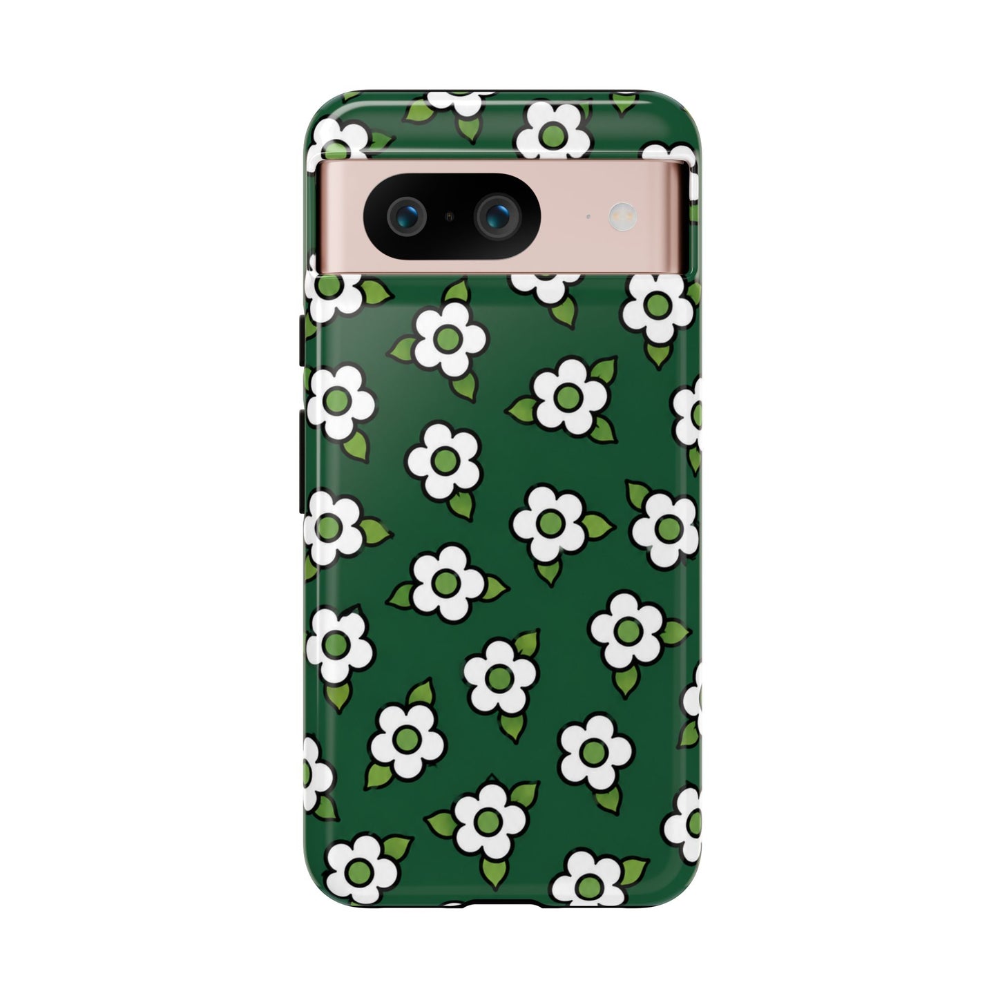 Floral Tough Case — Green White Daisy Protective Phone Cover