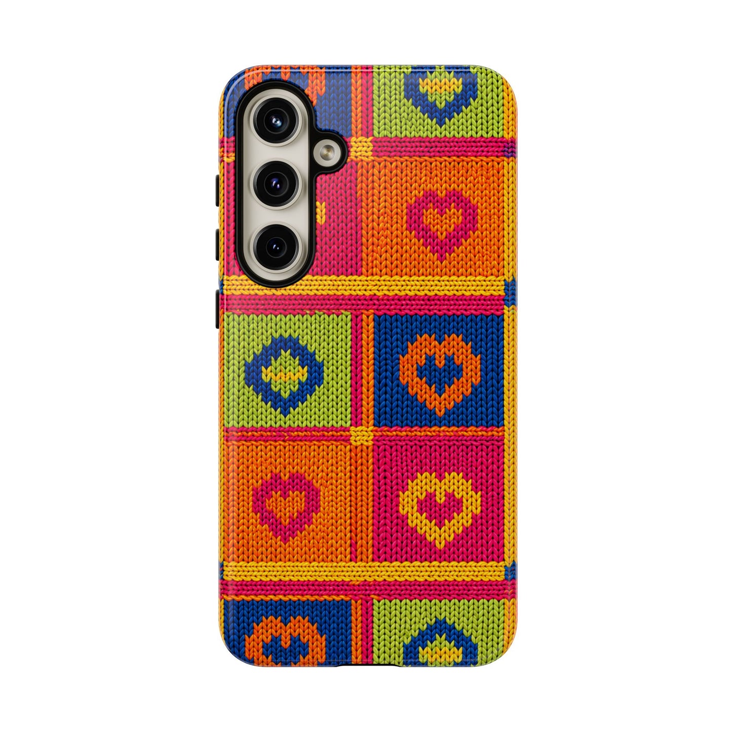 Retro Knit Pattern Heart Patch Tough Phone Case