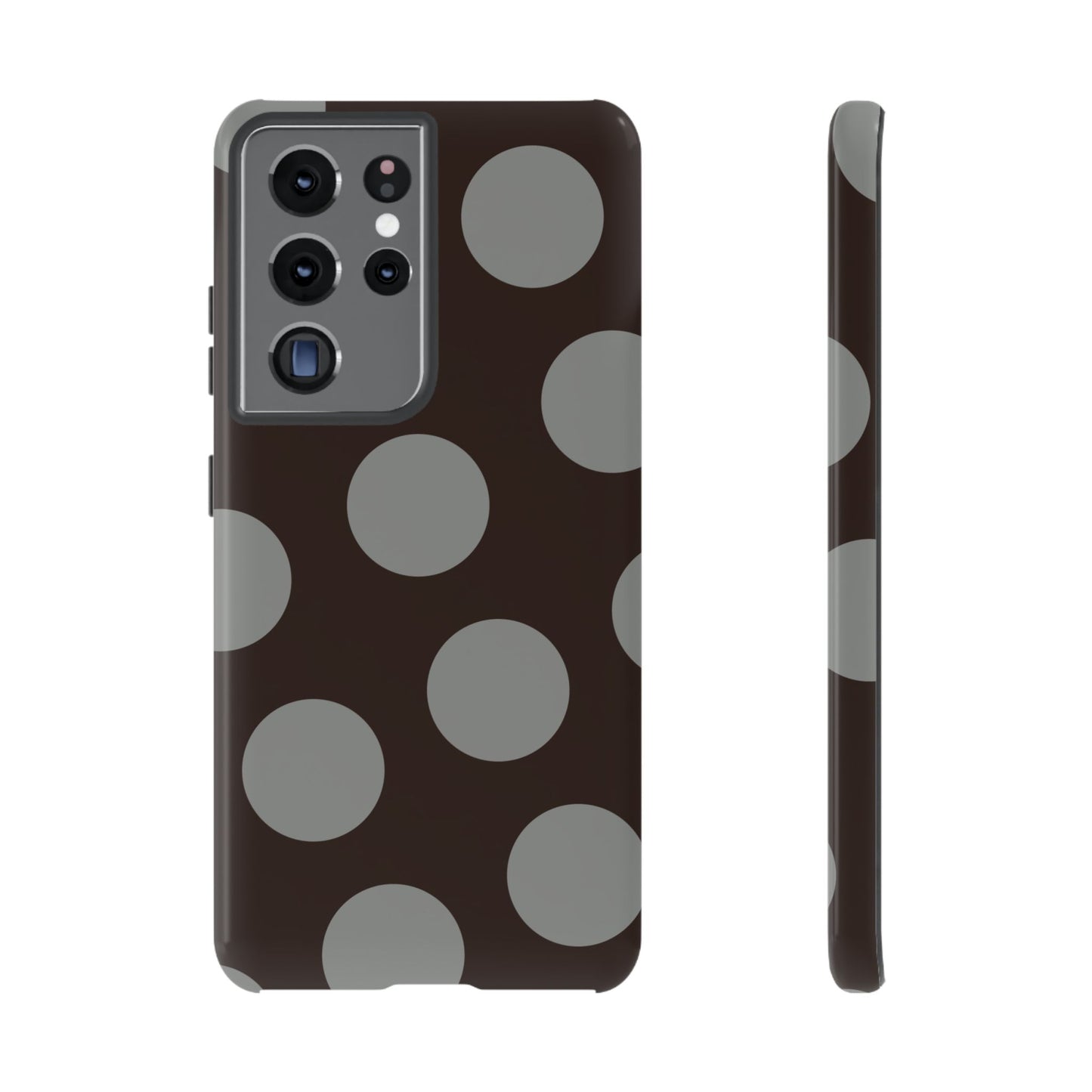 Polka Dot Tough Phone Case – Brown & Gray Retro Dot Protective Cover