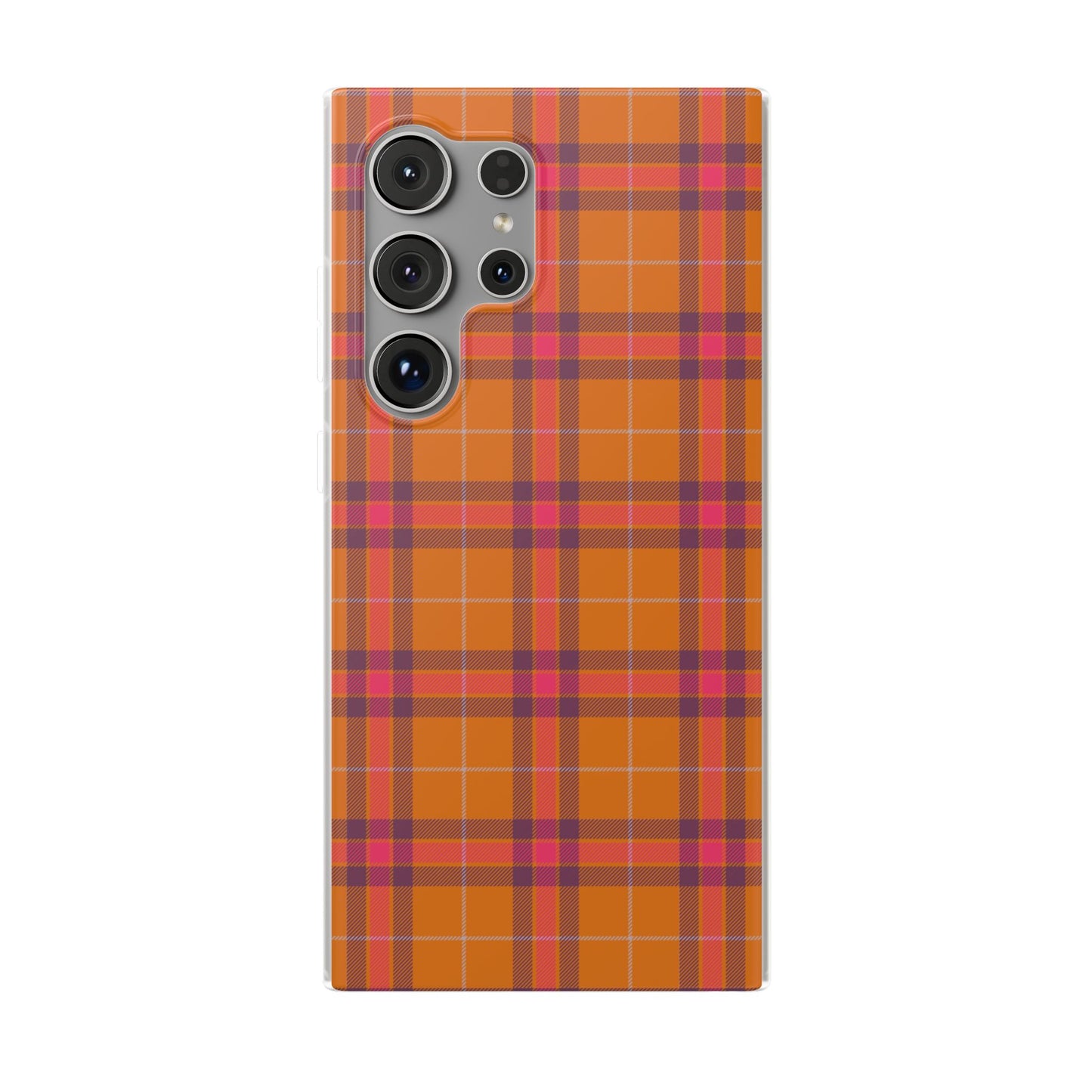 Orange Plaid Flexi Phone Case for Apple iPhone and Samsung Galaxy.