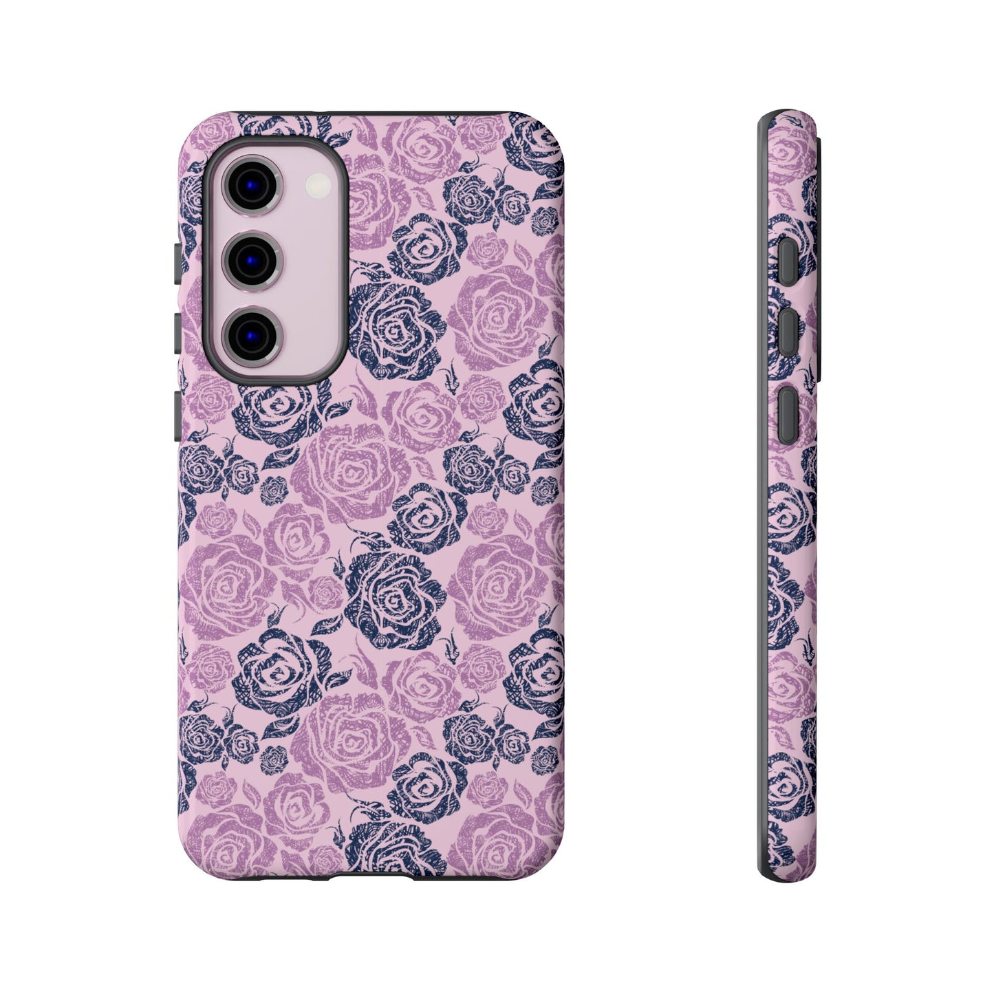 Floral Rose Tough Phone Case — Pink & Slate Rose Pattern