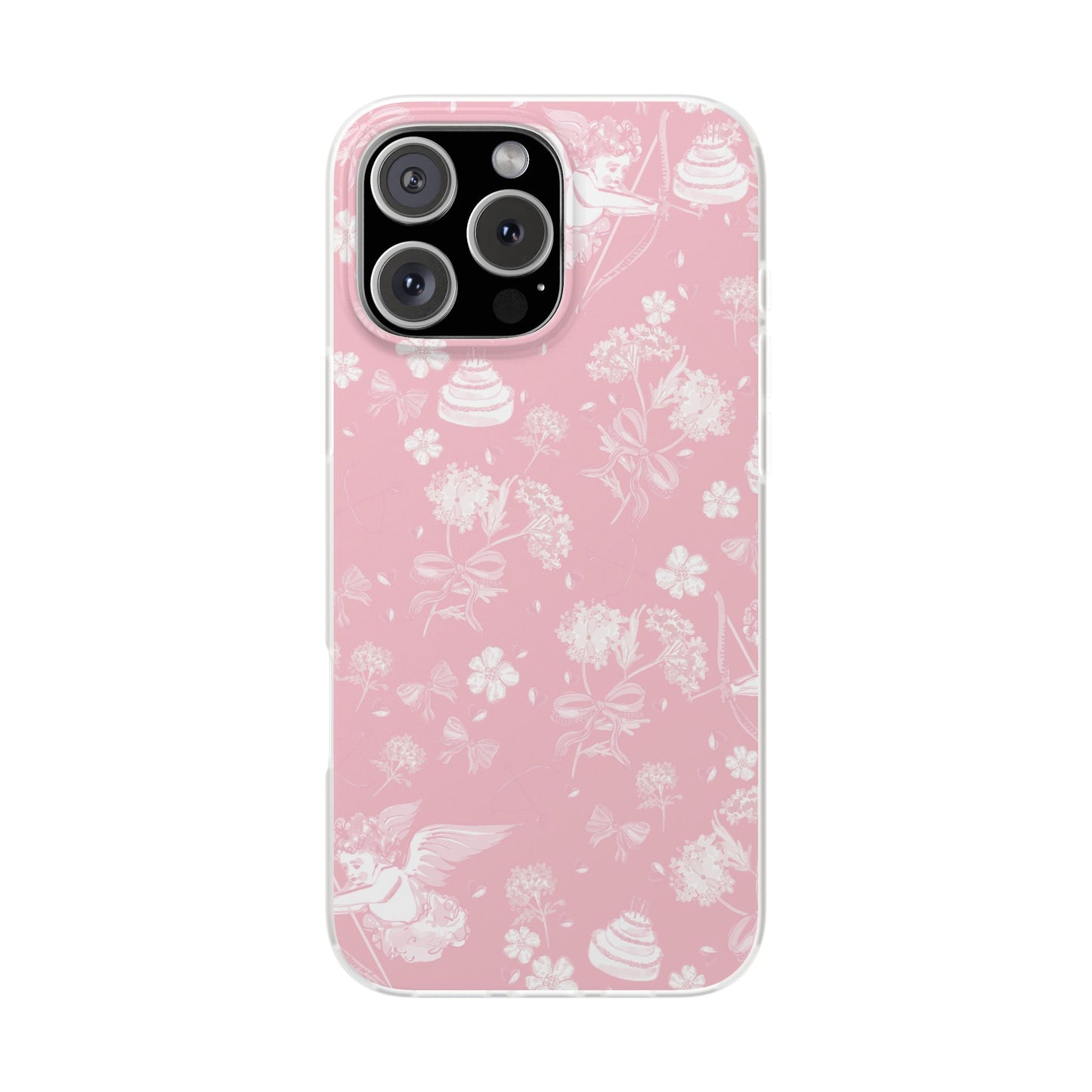 Pink Floral Cherub Flexi Phone Case for Apple iPhone and Samsung Galaxy.