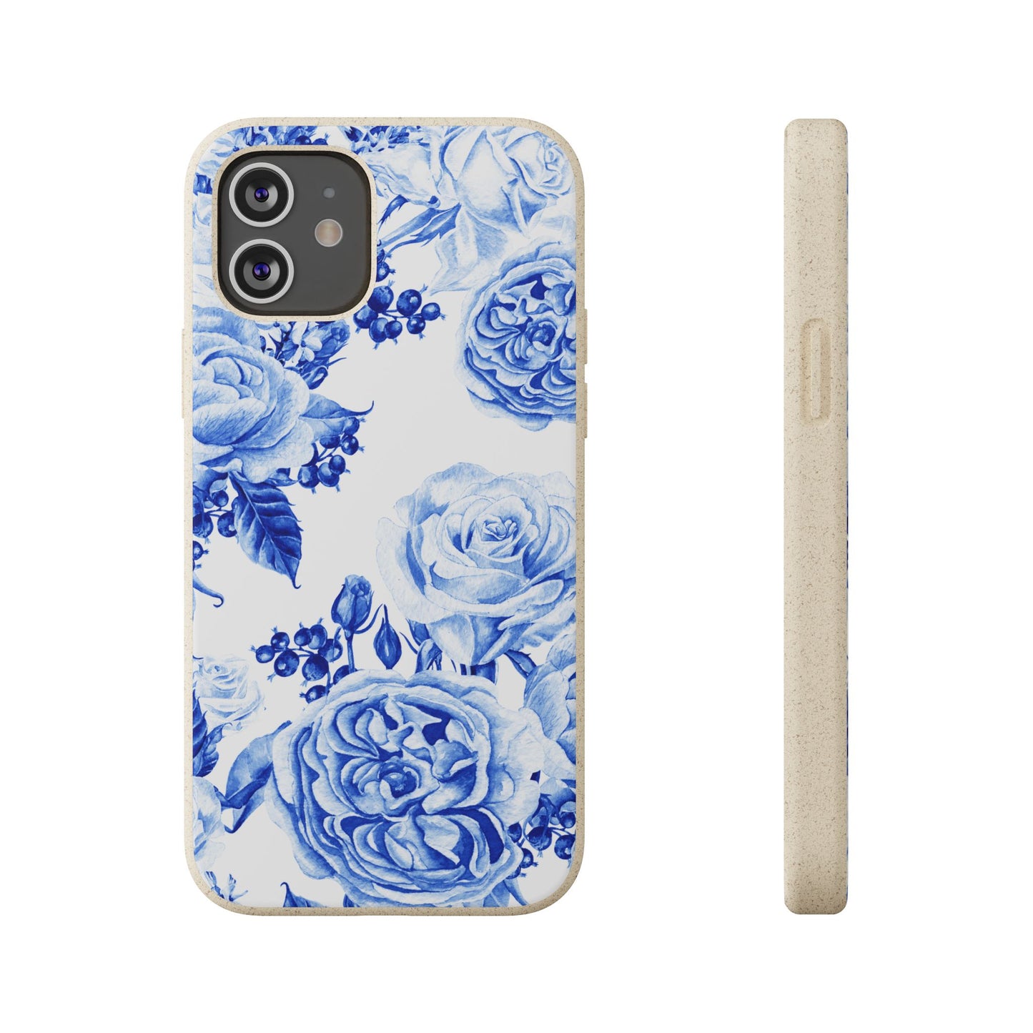 Blue Floral Biodegradable Eco-Friendly Phone Cover for Apple iPhone and Samsung Galaxy.