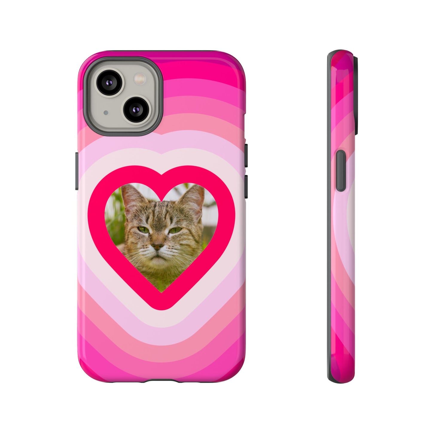 Single Image Personalised  Heart Photo Phone Case – Pink Gradient Love Tough Case for Apple iPhone, Samsung Galaxy and Google Pixel.