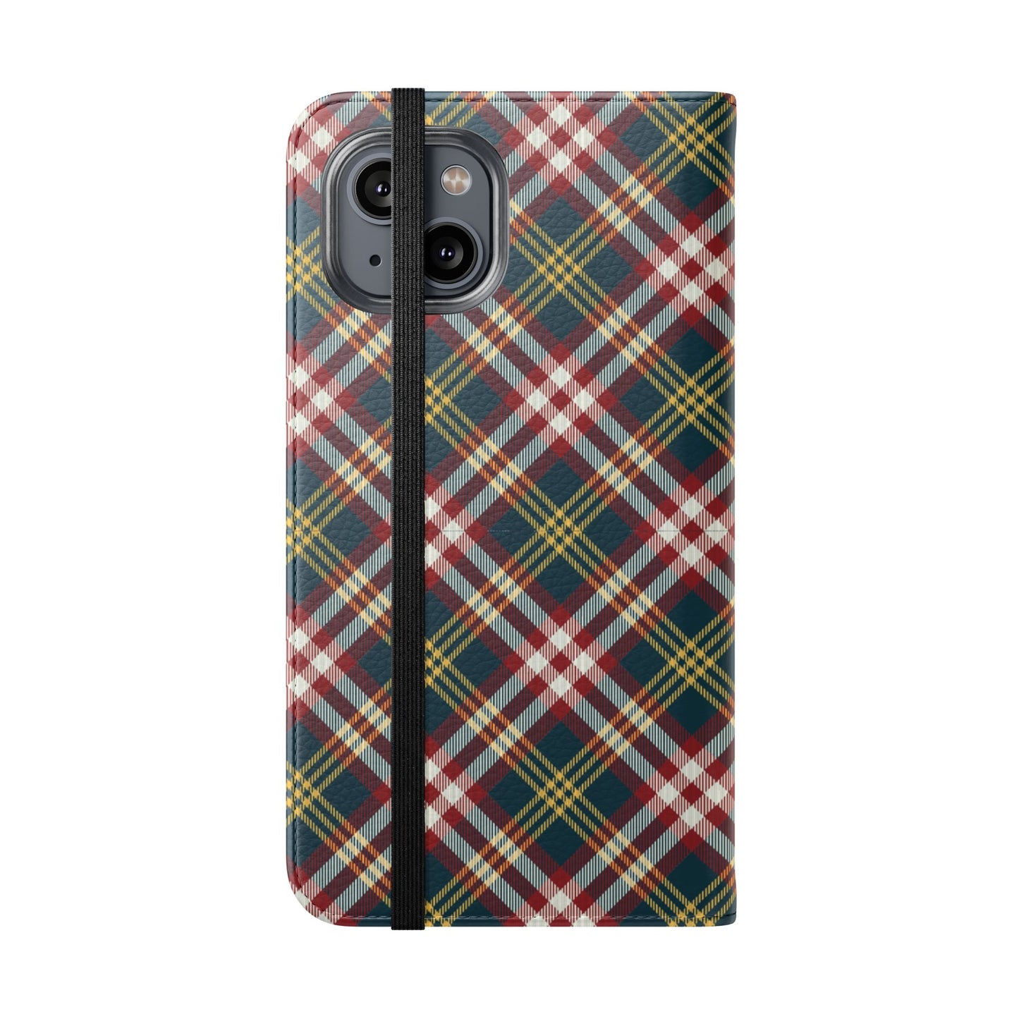 Tartan Flip Phone Case — Yellow & Red Plaid Wallet Cover