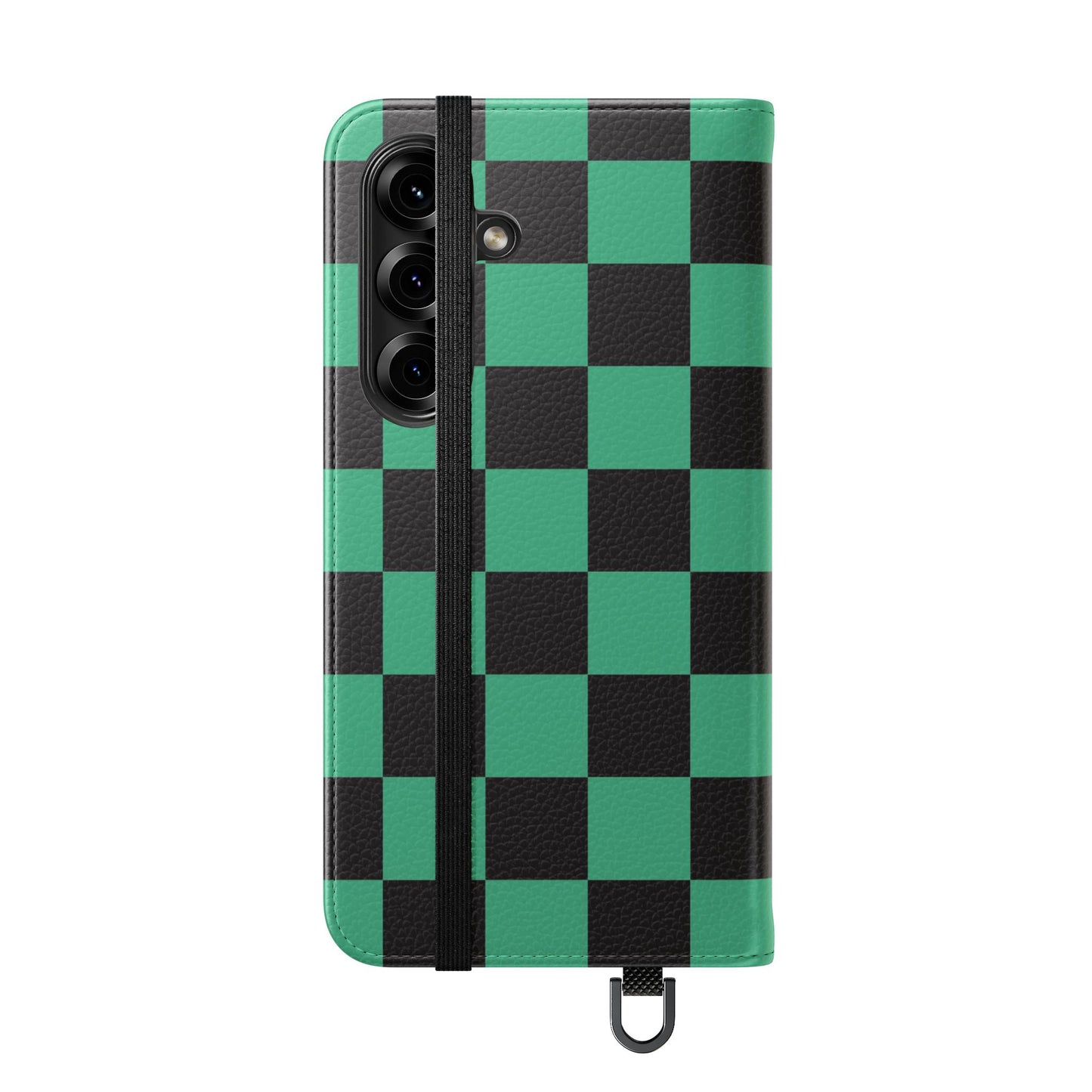 Tanjiro Chequered Flip Phone Case — Black and Green Chequered Wallet Cover