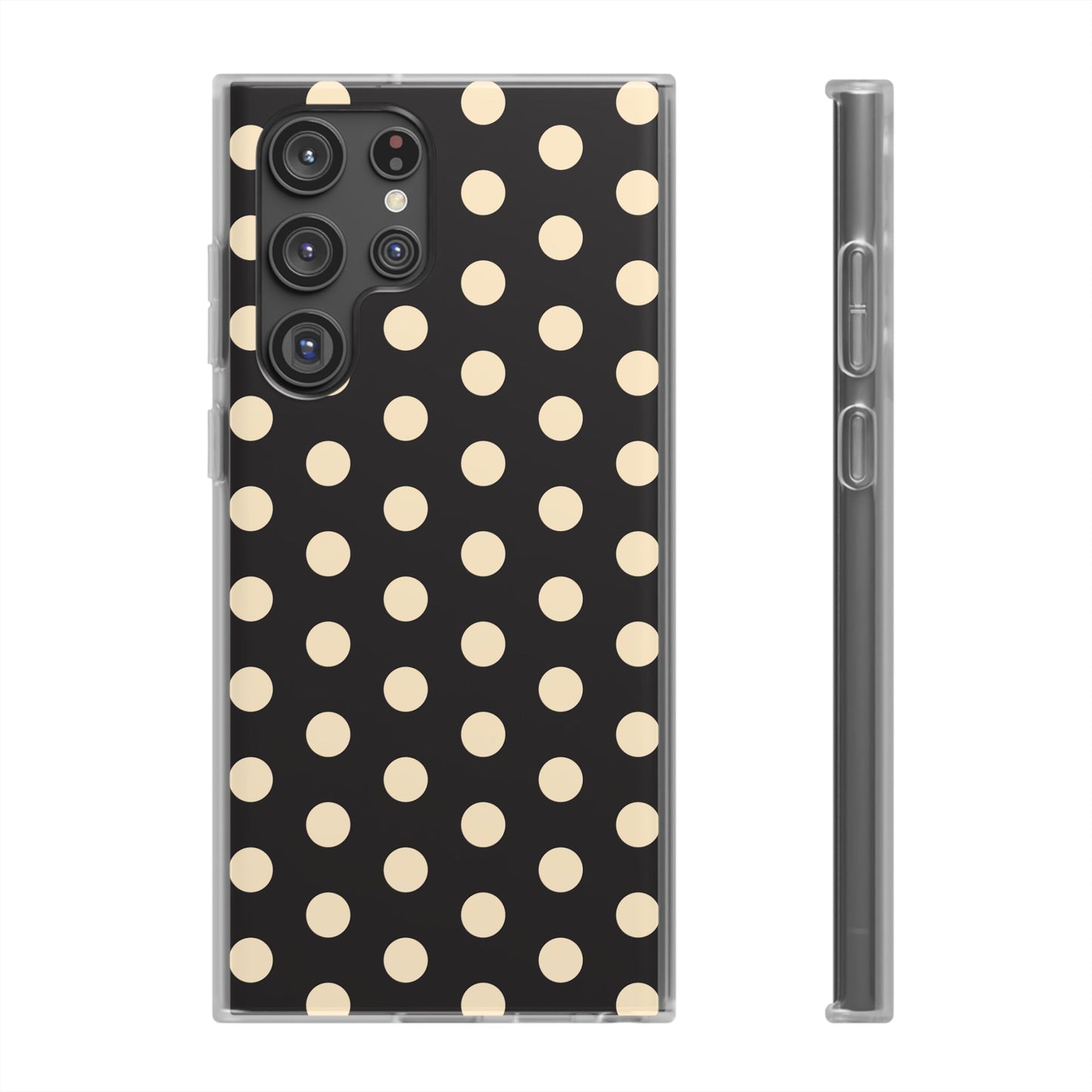Black & Cream Retro Polka Dot Flexi Case for Apple iPhone, Samsung Galaxy.