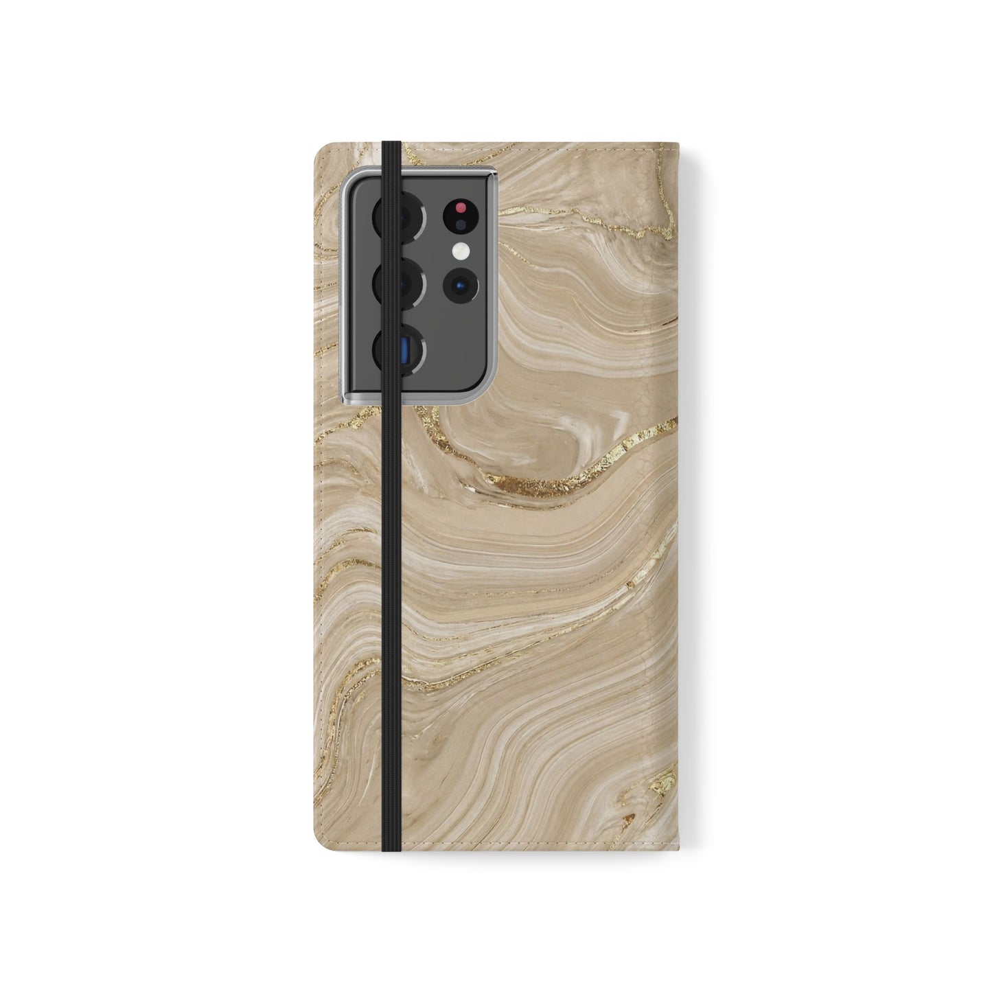 Marble Beige Flip Phone Case – Stylish Wallet Phone Cover with Card Slots