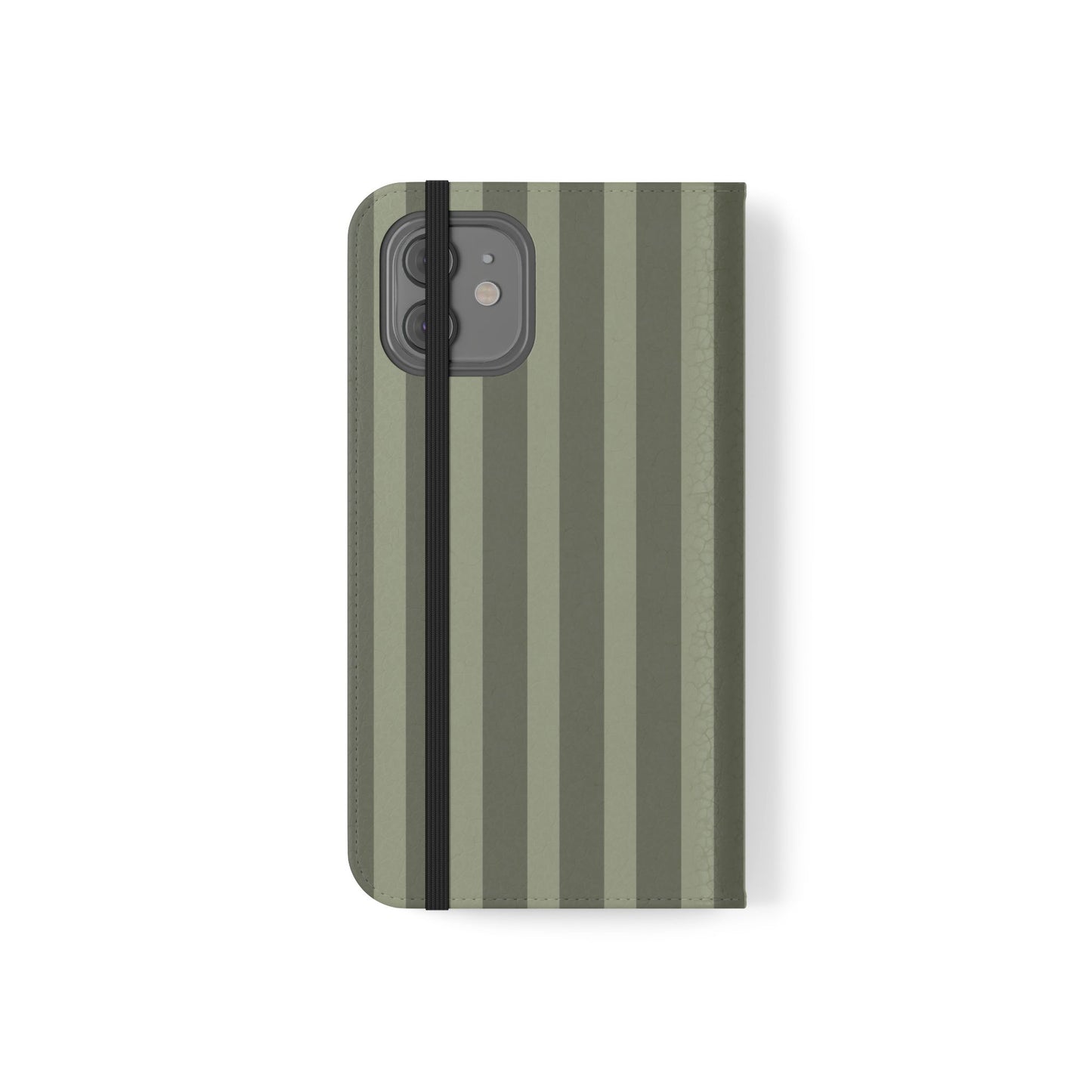 Olive Vertical Stripe Flip Phone Case — Wallet Cover with Card Slots