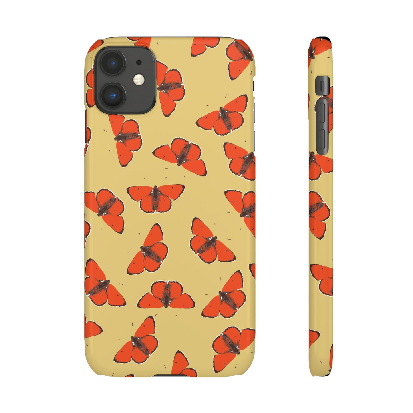 Butterfly Snap Phone Case — Red Moth Pattern on Mustard Background