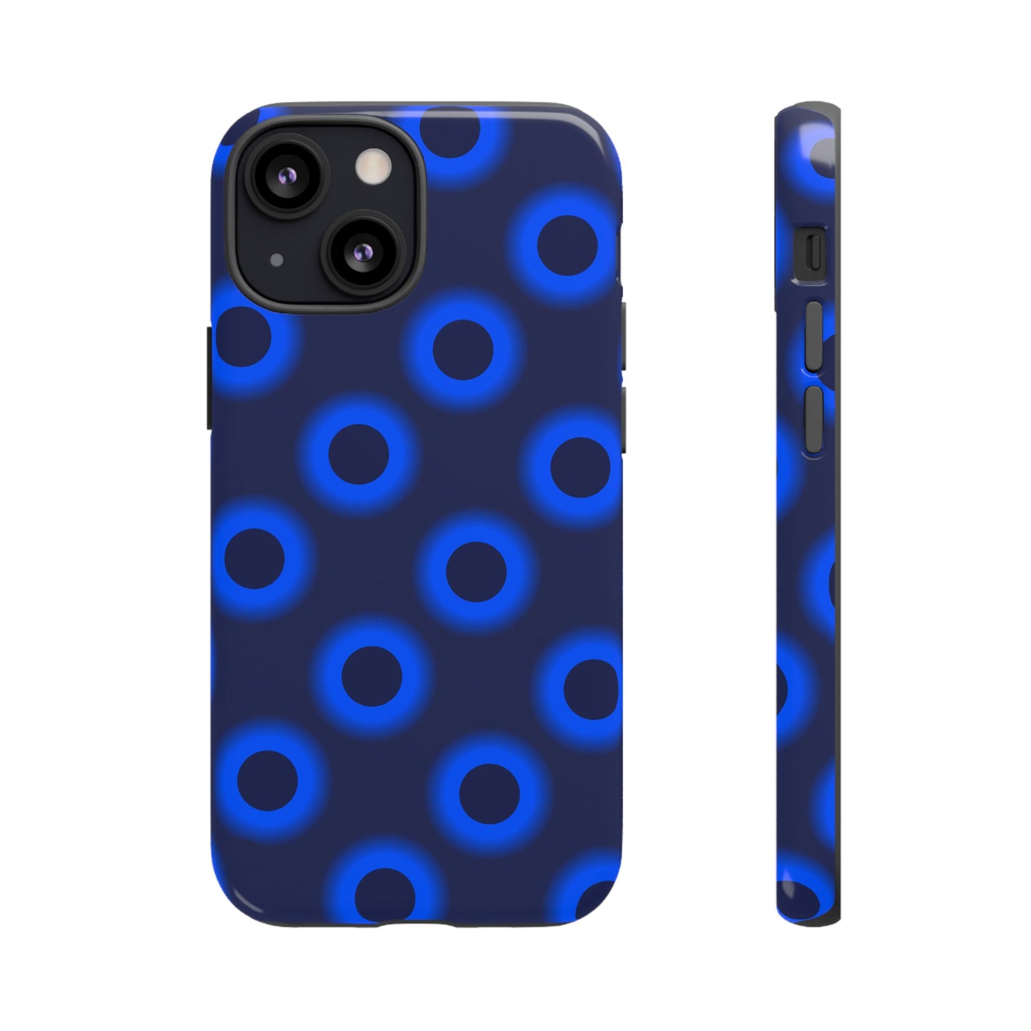 Blue Neon Dot Tough Phone Case — Protective iPhone Cover with Geometric Ring Pattern