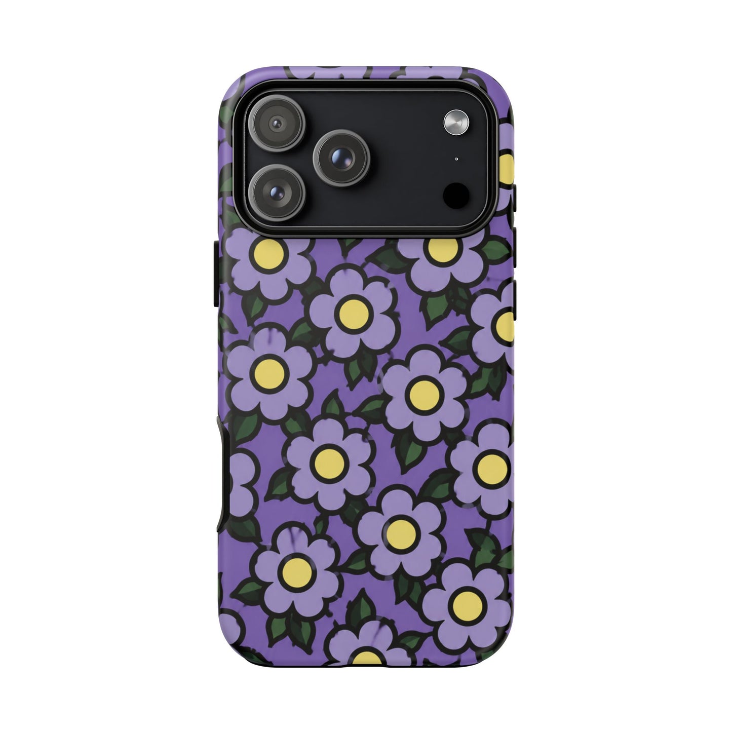 Purple Floral Tough Phone Case — Durable Protective Phone Cover with Cute Daisy Pattern